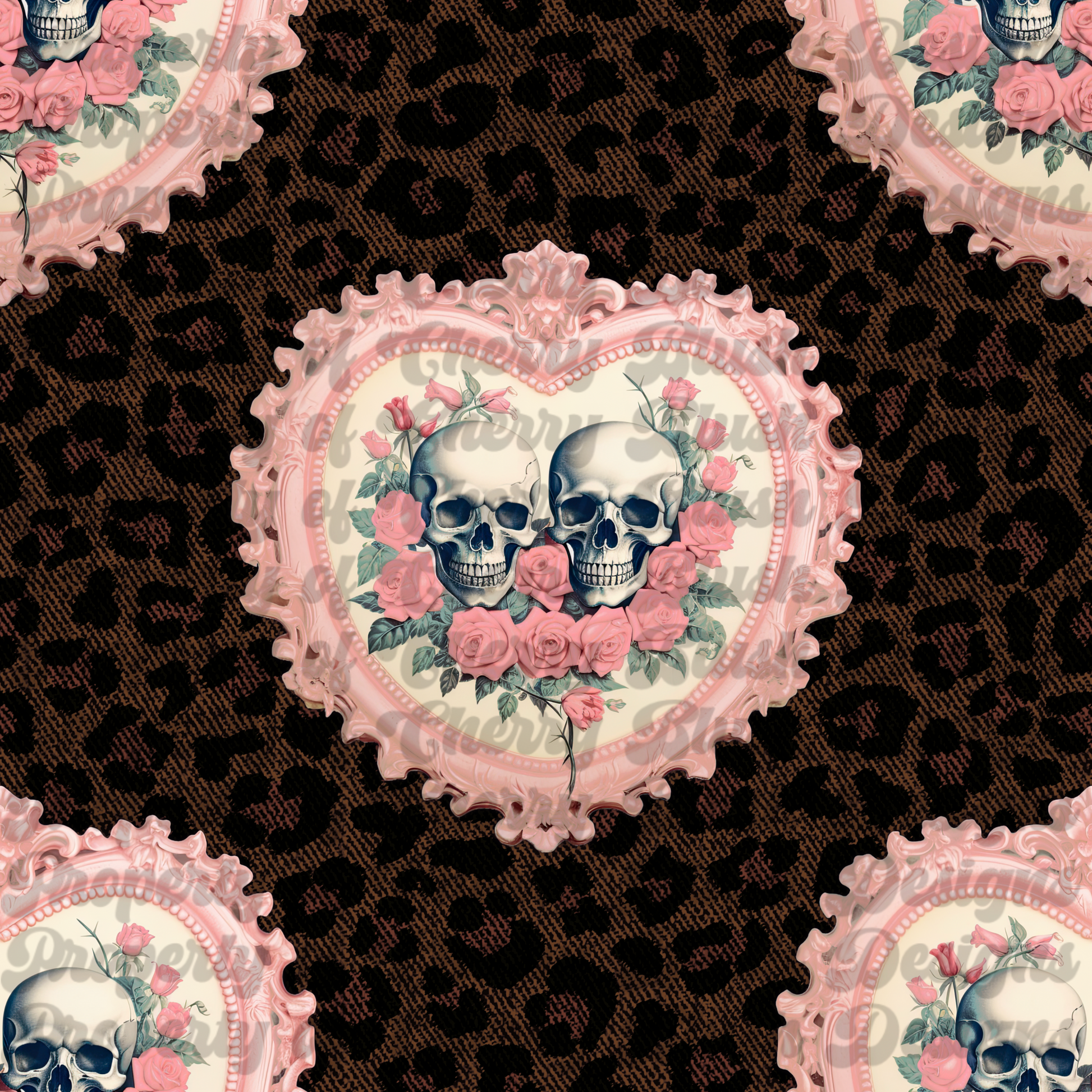 Gothic Romance Skull Heart Seamless Pattern