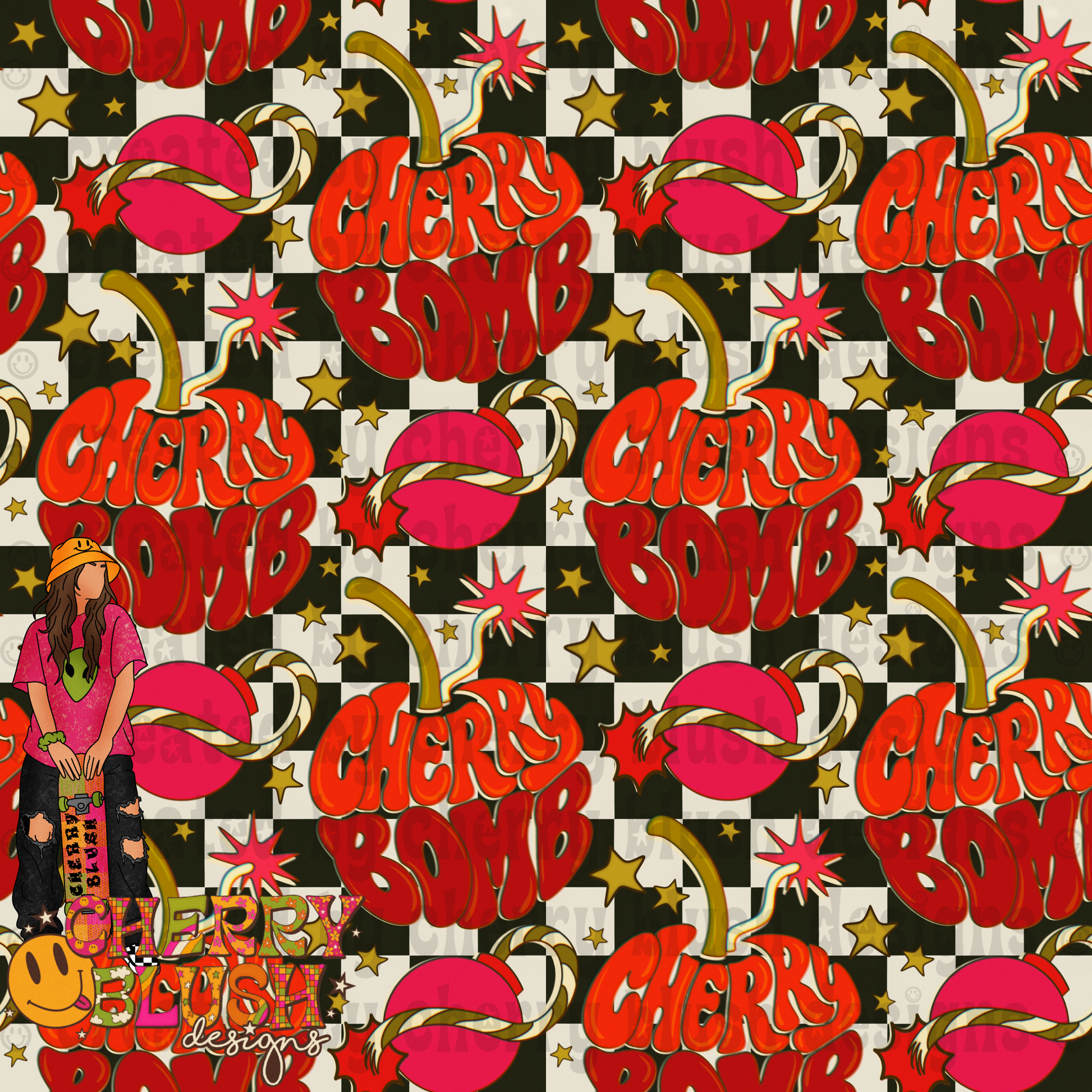 Cherry Bomb Seamless Design | Retro Cherry Graphic
