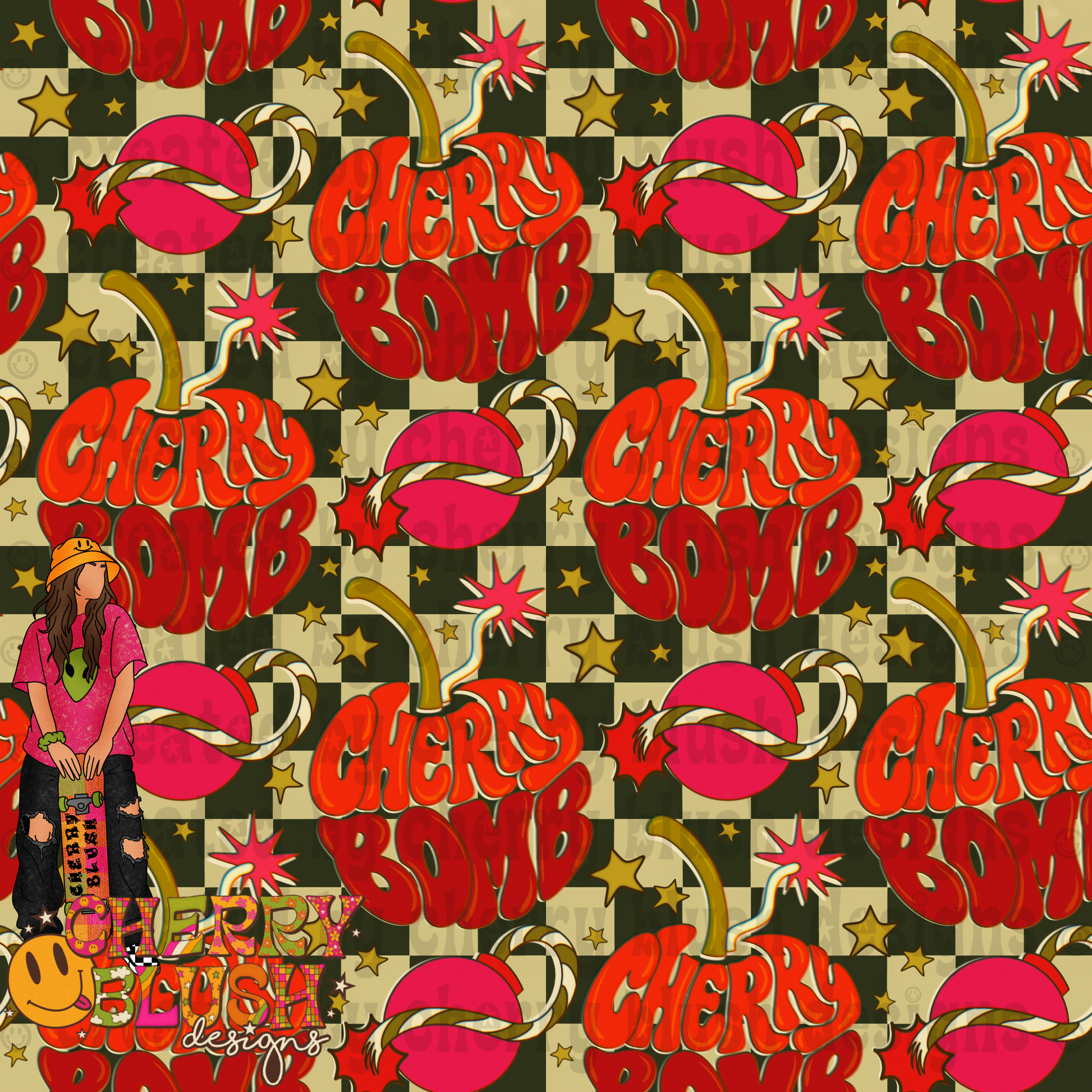 Cherry Bomb Seamless Design | Retro Cherry Graphic