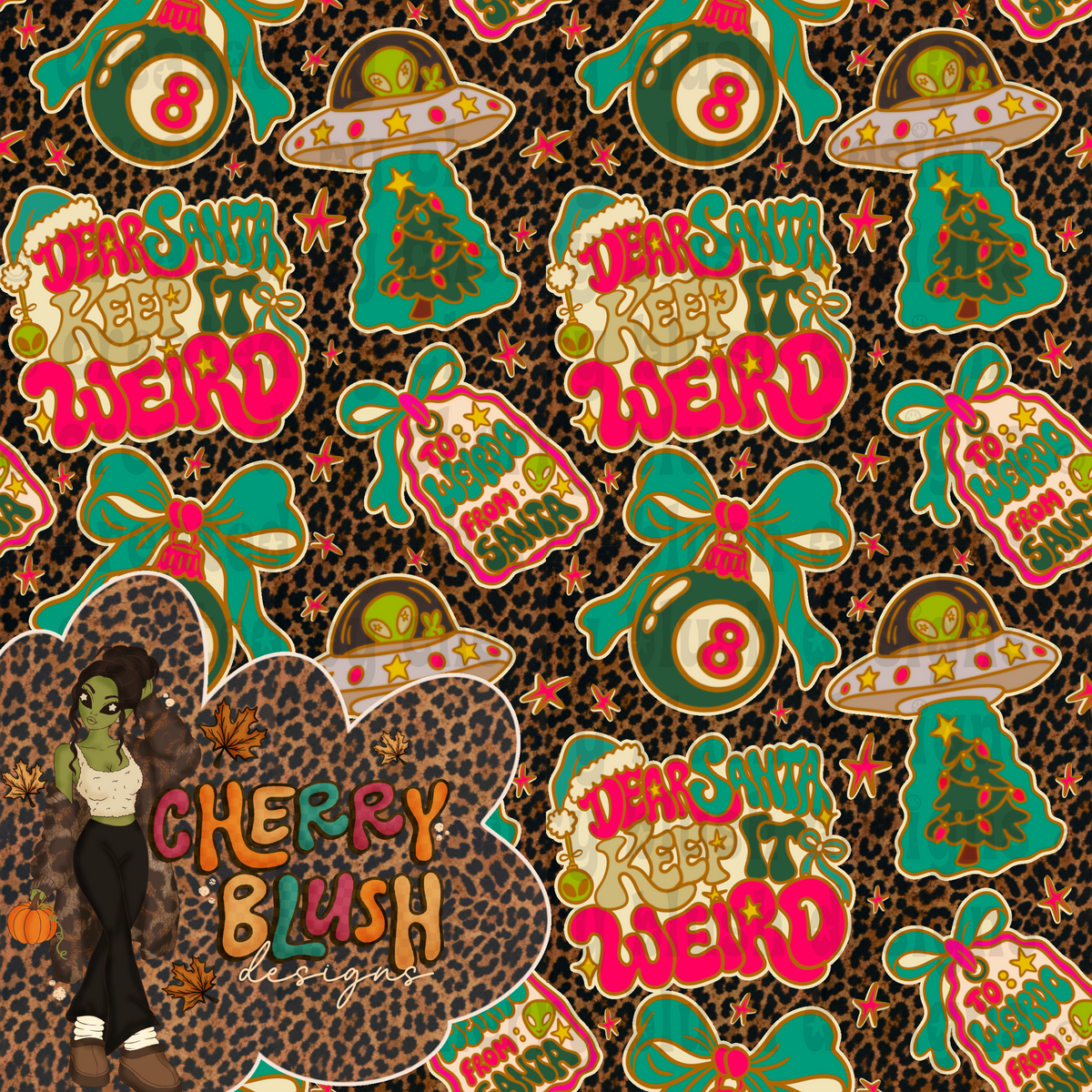 Weird Christmas Seamless | Retro Christmas Alien Seamless | Christmas UFO | Holiday Seamless Pattern