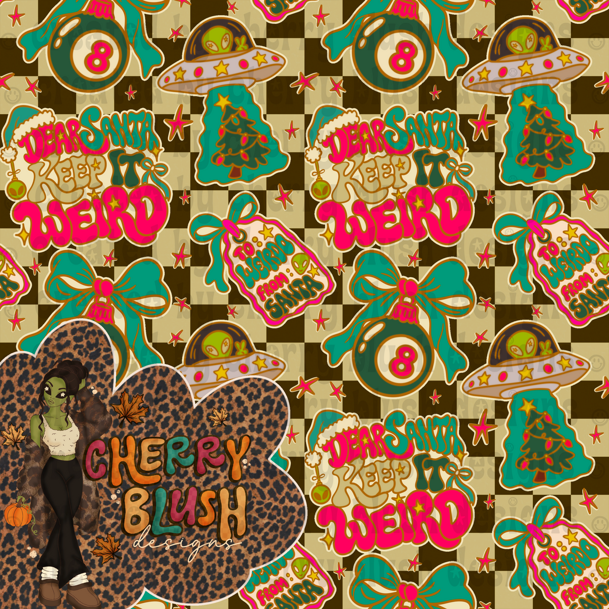 Weird Christmas Seamless | Retro Christmas Alien Seamless | Christmas UFO | Holiday Seamless Pattern
