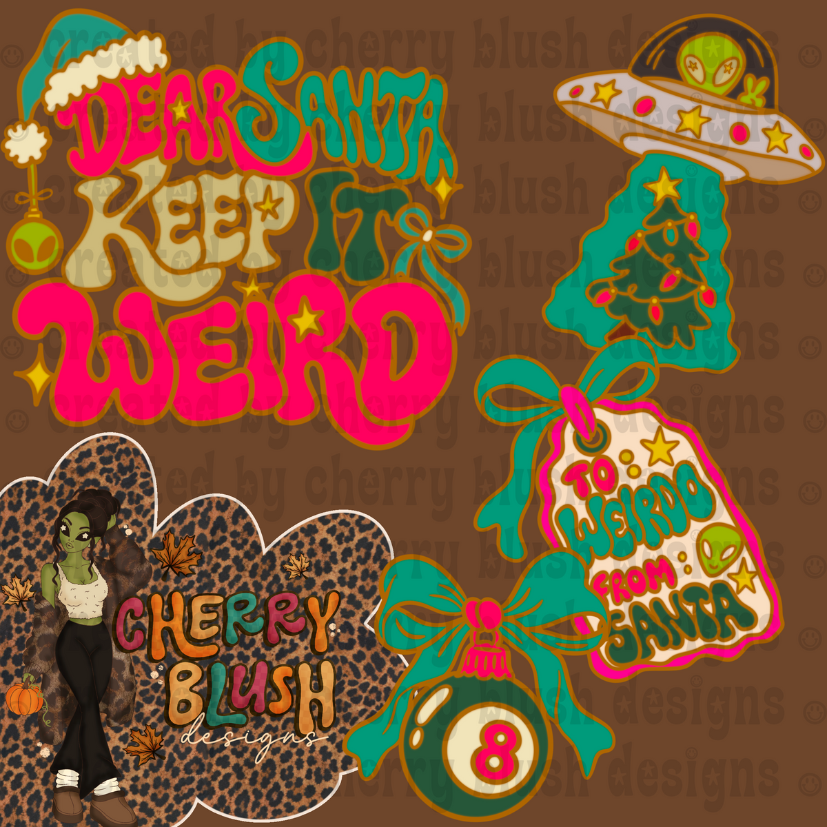 Weird Christmas Clip Art Bundle | Retro Christmas Clipart | Alien Christmas PNG | Dear Santa Christmas Clip Art | 4 Piece Holiday Bundle