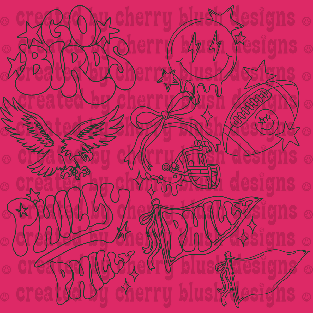 Football Line Art PNG | GO BIRDS Digital Design | Game Day Girly | Coloring & Craft PNG