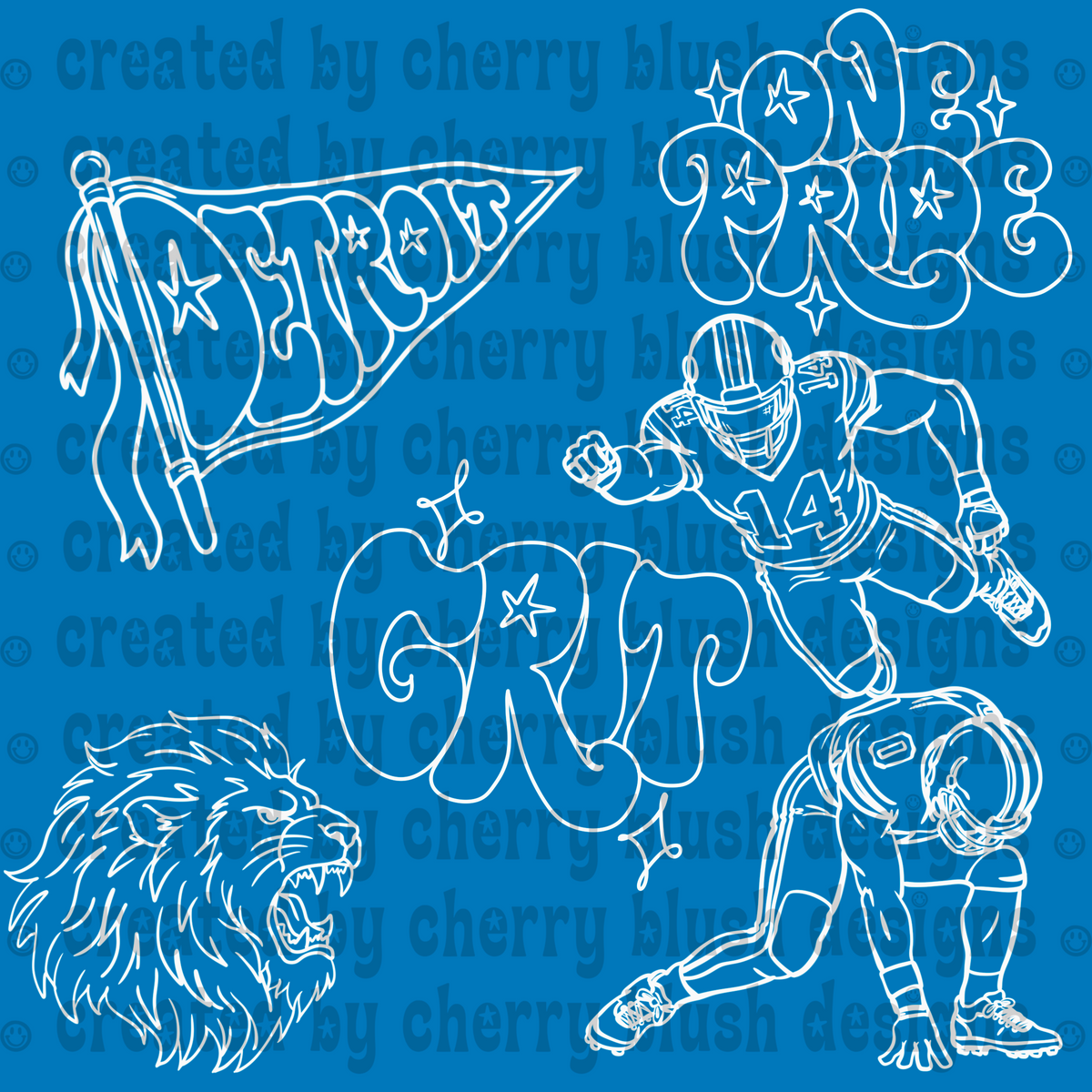 Lion Football Line Art Bundle | 5 PNG Designs | Sports Lion Clipart | Football Line Art