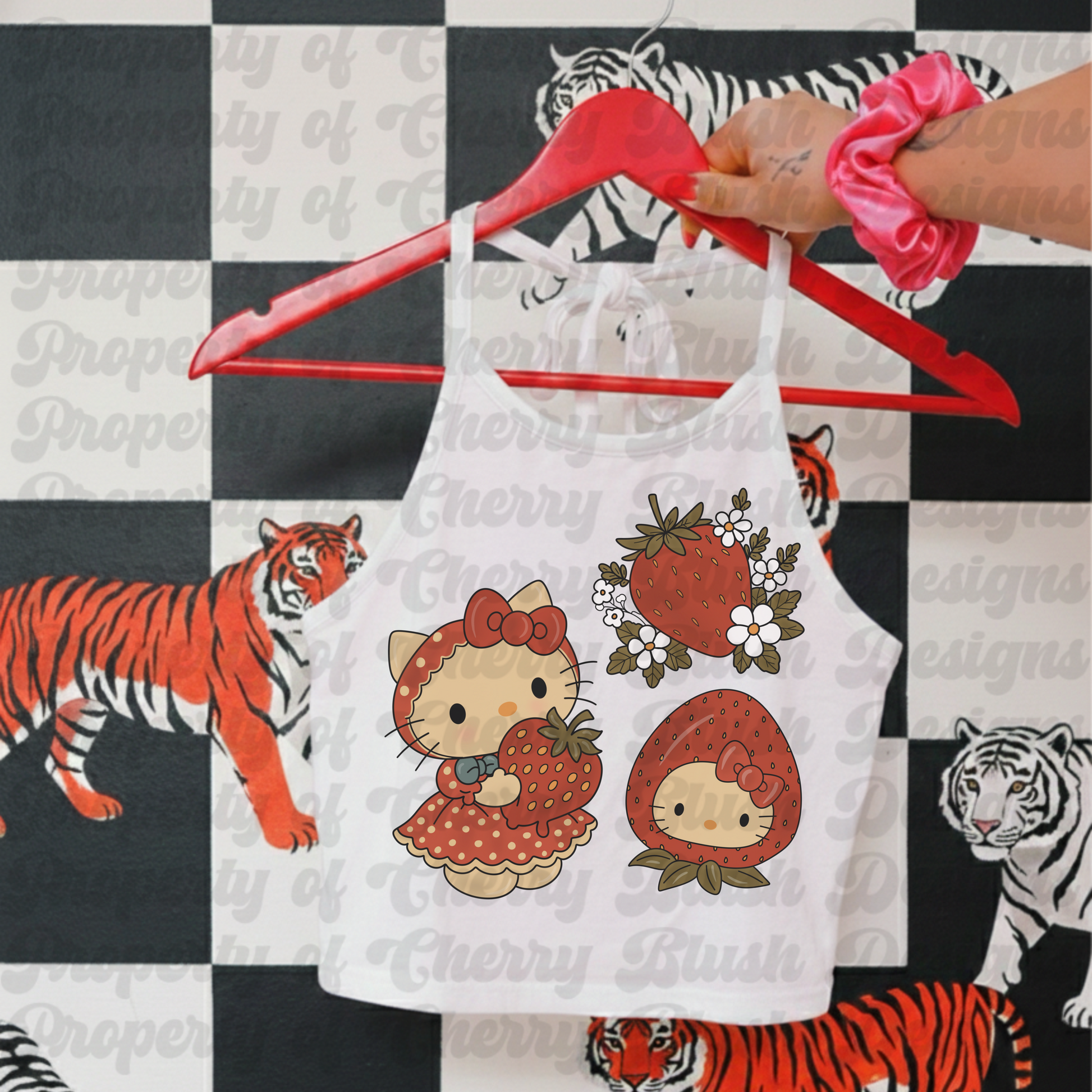 Strawberry Kitty PNG | Coquette Kawaii Sublimation Design Download