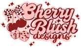 Logo of Cherry Blush designs with decorative elements on a white background