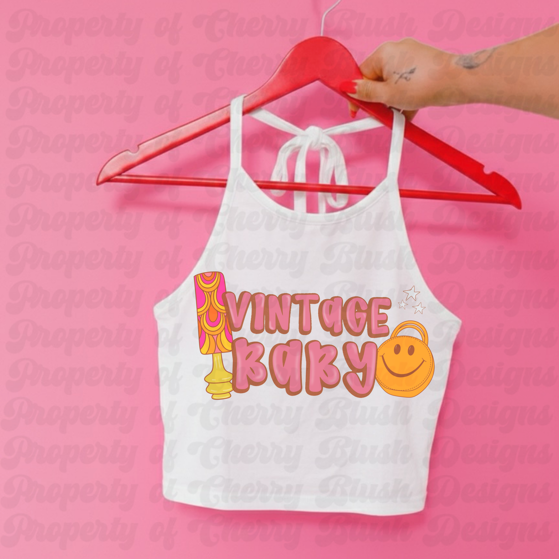 Vintage Baby Retro PNG | 70s Smiley Bag & Groovy Lamp | Trendy Y2K Sublimation Design