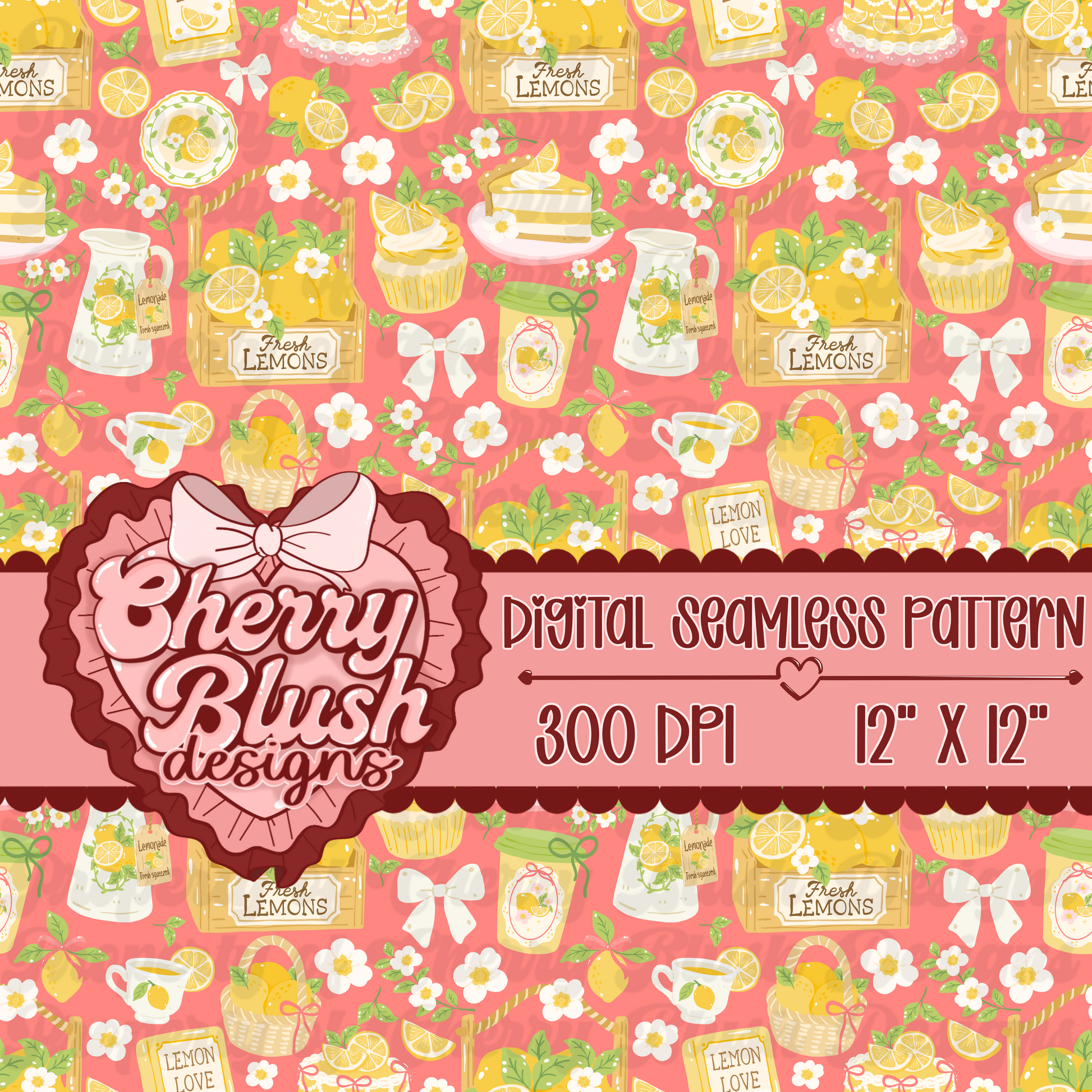 Lemonade Stand Seamless Pattern | Bright Citrus Cottagecore PNG