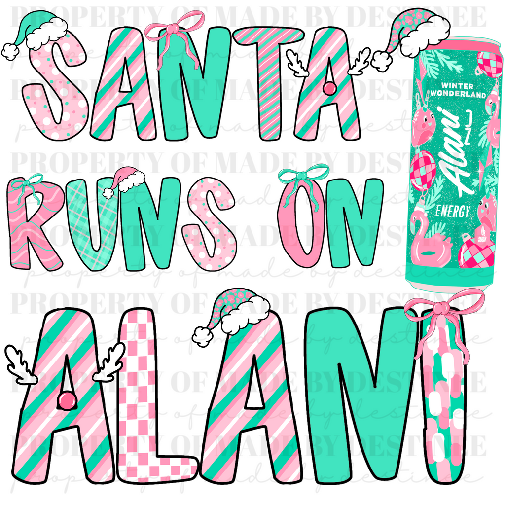 Santa Runs on Alani PNG | Funny Christmas Sublimation Design | Holiday Energy Drink Digital Download