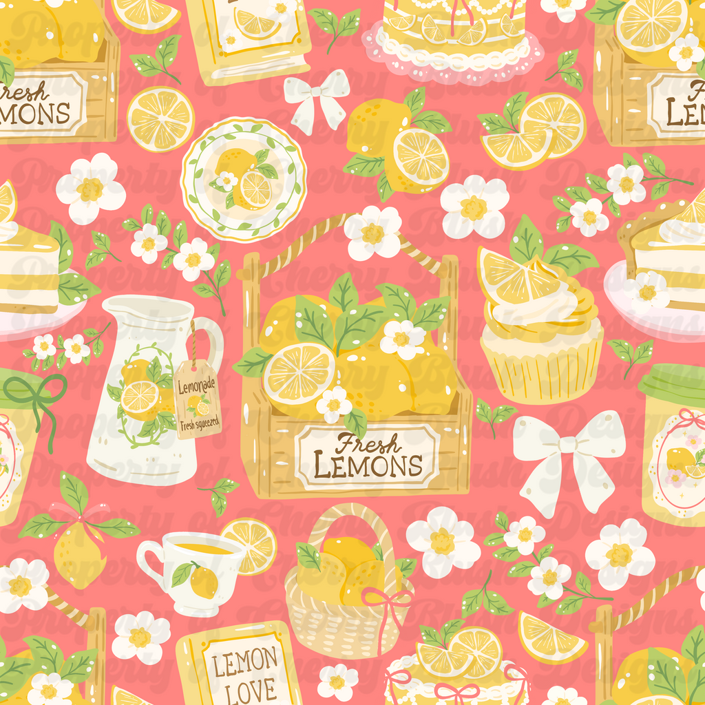 Lemonade Stand Seamless Pattern | Bright Citrus Cottagecore PNG