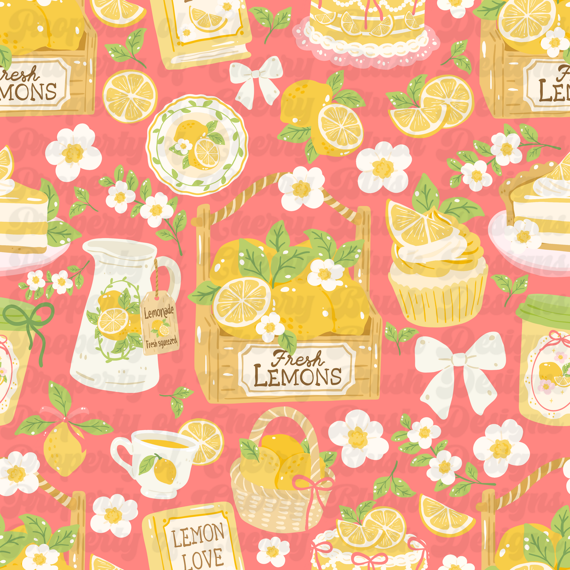 Lemonade Stand Seamless Pattern | Bright Citrus Cottagecore PNG