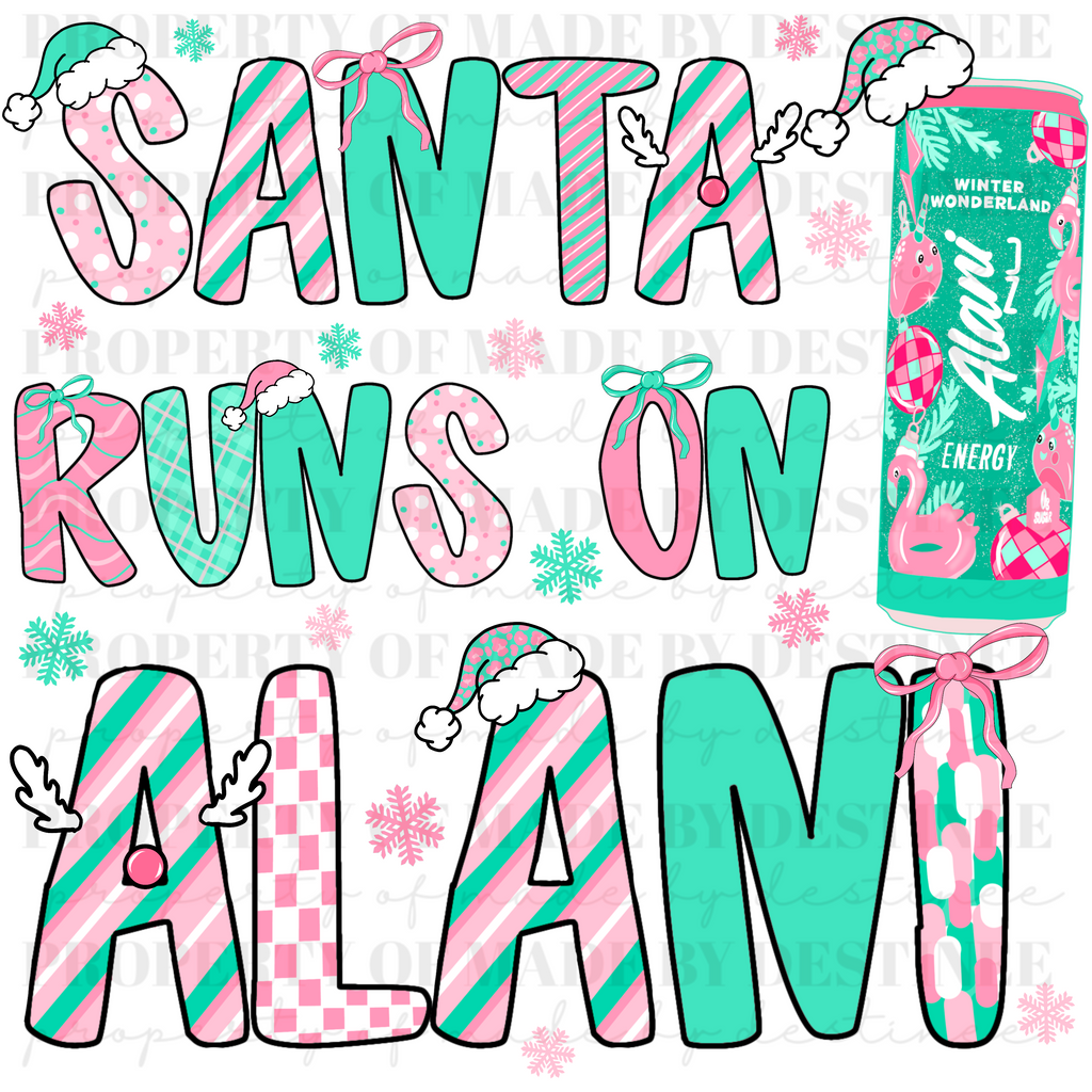 Santa Runs on Alani PNG | Funny Christmas Energy Drink Sublimation Design | Holiday Digital Download