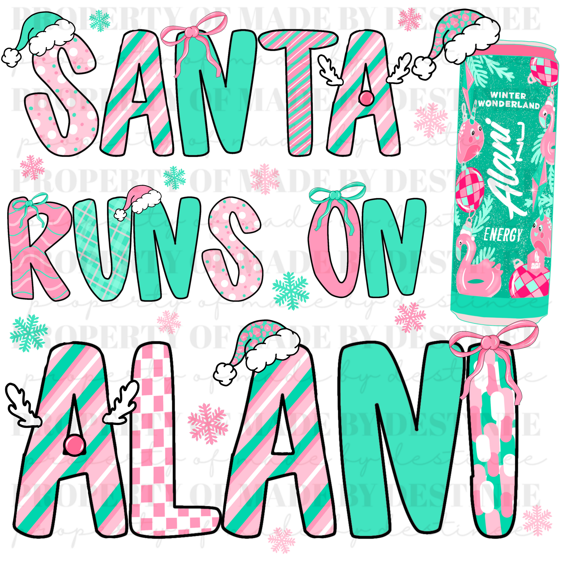 Santa Runs on Alani PNG | Funny Christmas Energy Drink Sublimation Design | Holiday Digital Download