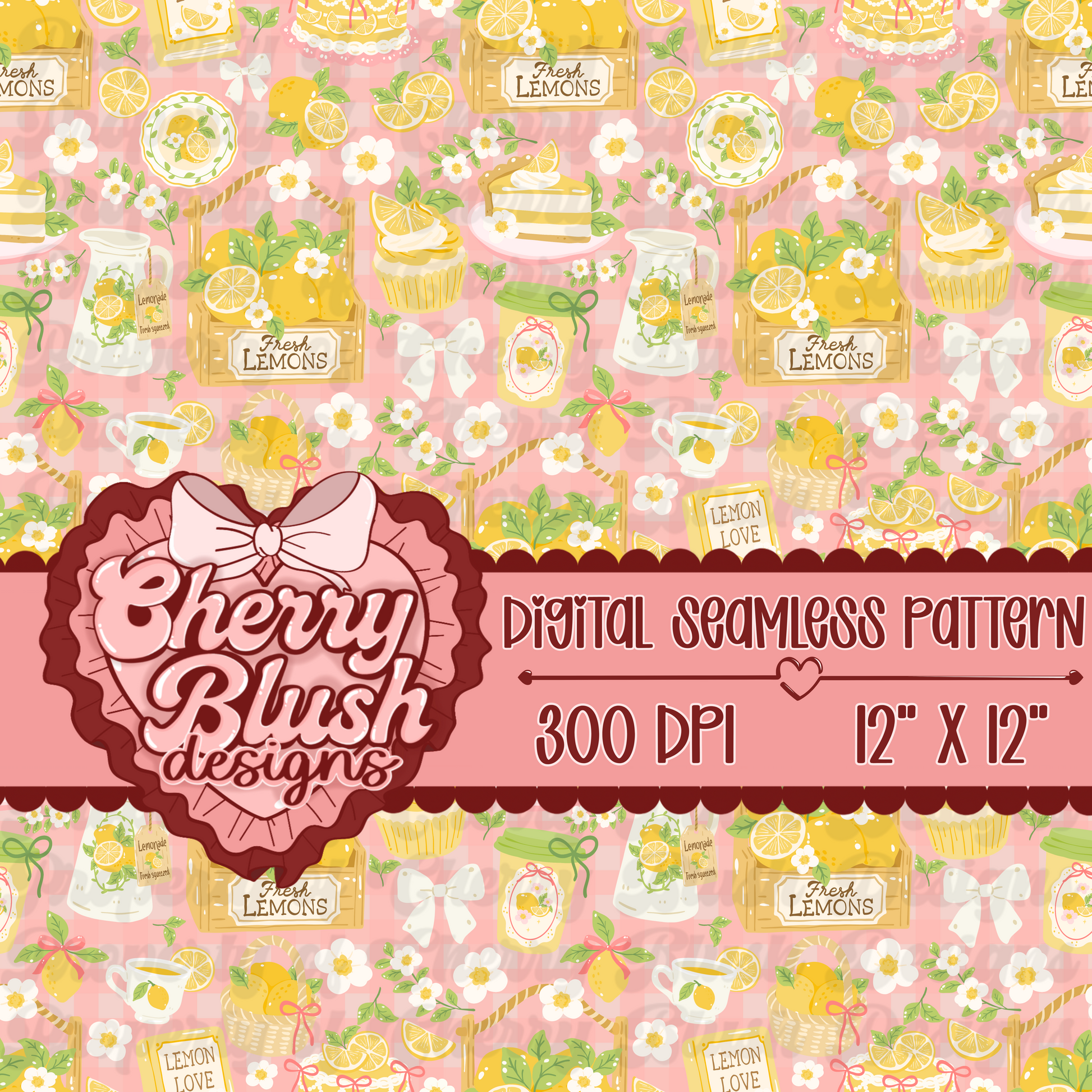 Pink Lemon Picnic Seamless Pattern | Pastel Citrus Cottagecore PNG