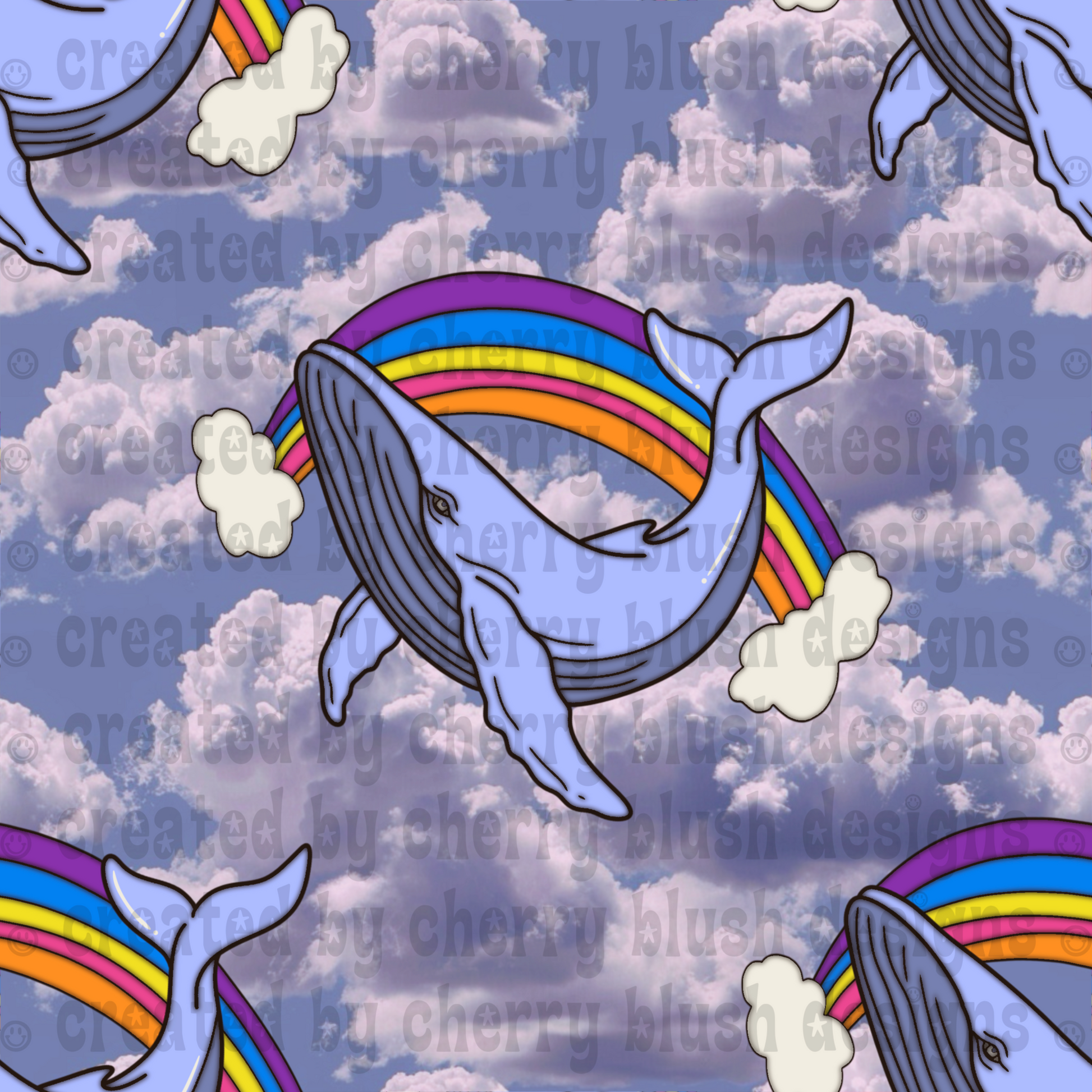 Rainbow Whale Seamless Pattern | Whale Digital Paper | Cute Ocean Seamless PNG