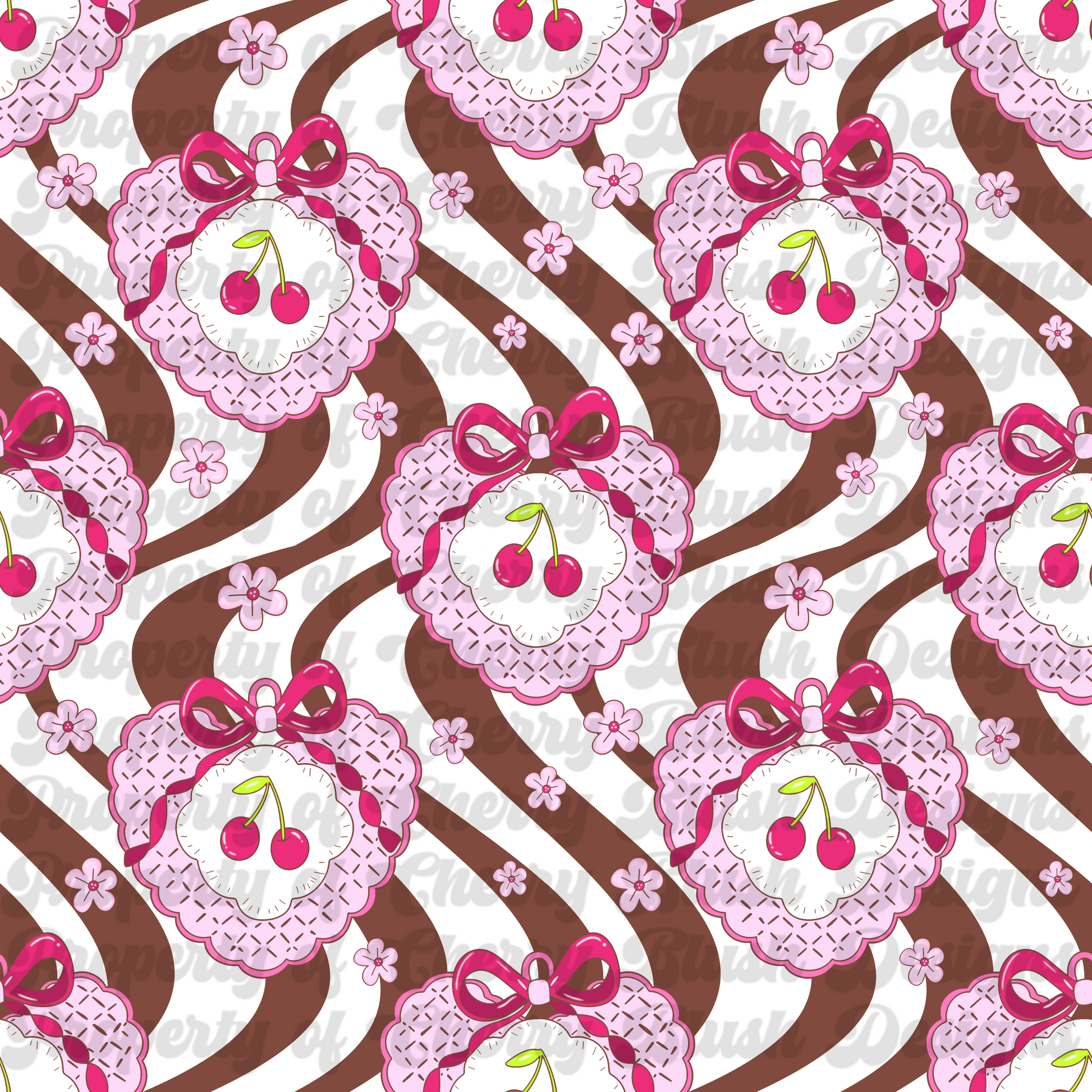 Cherry Coquette Seamless Pattern | Bows & Cherries Cute Aesthetic Background