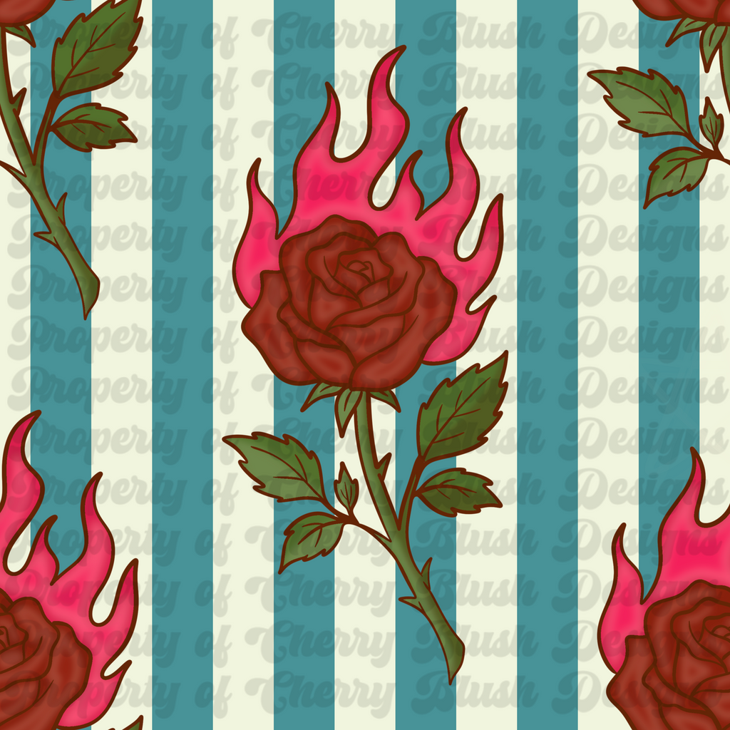 🌹 Flaming Rose Seamless Pattern PNG | Gothic Rose Digital Paper for Sublimation & POD