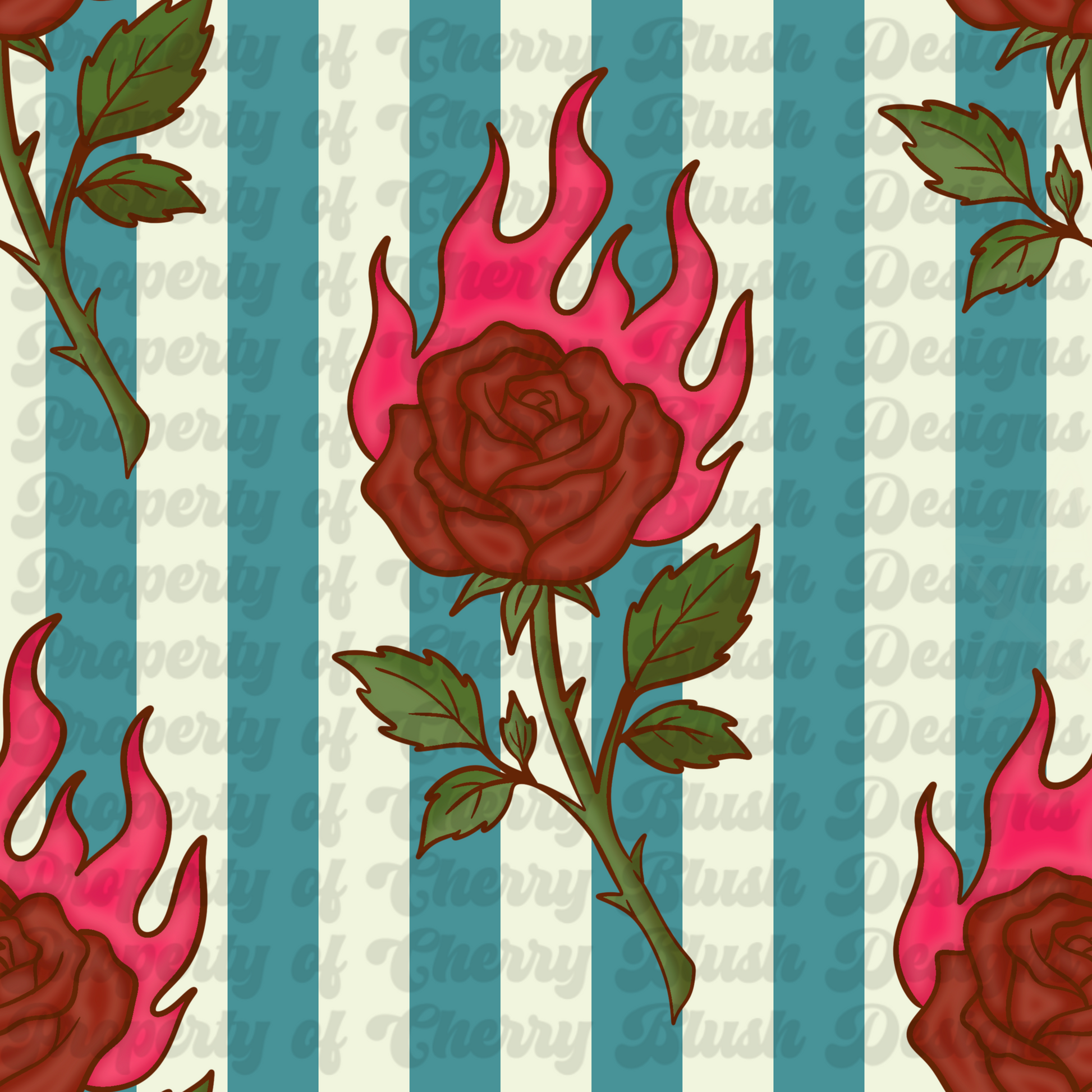 🌹 Flaming Rose Seamless Pattern PNG | Gothic Rose Digital Paper for Sublimation & POD