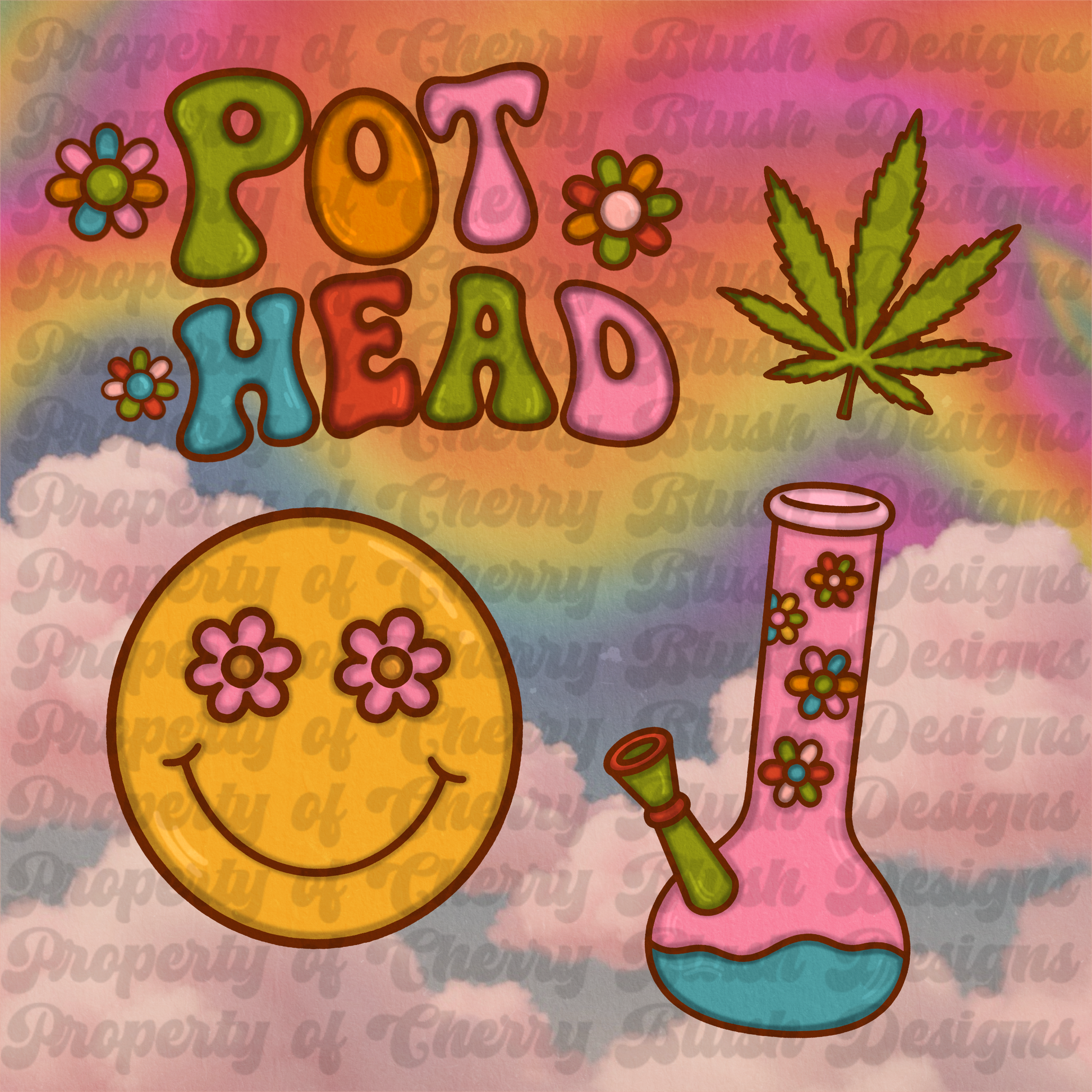 Pot Head Retro Clip Art Bundle | 420 Hippie PNG Clipart Set