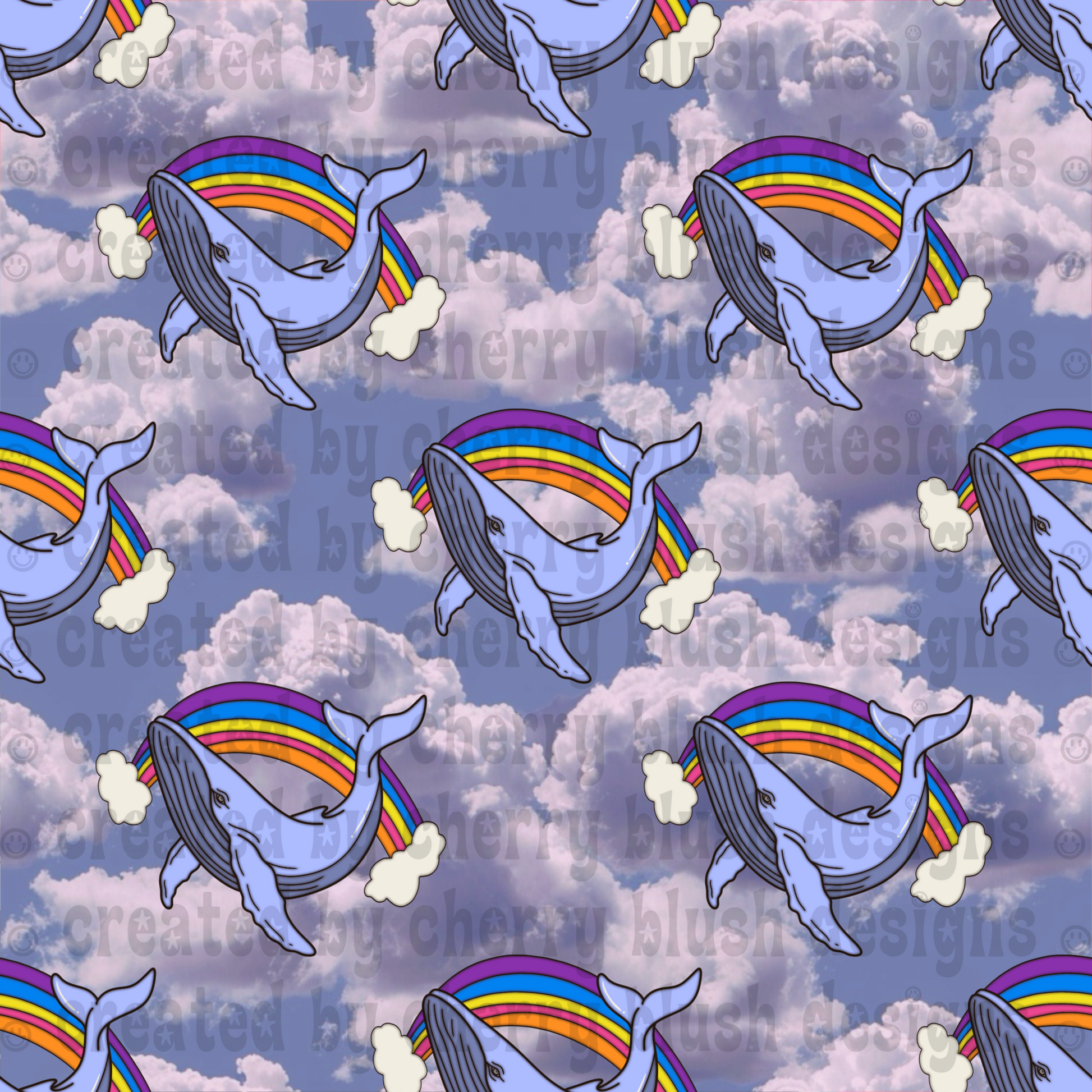 Rainbow Whale Seamless Pattern | Whale Digital Paper | Cute Ocean Seamless PNG