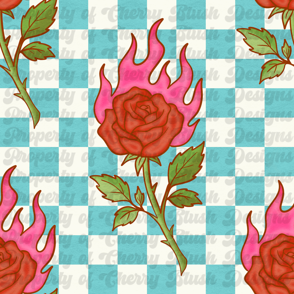🌹 Flaming Rose Seamless Pattern PNG | Gothic Rose Digital Paper for Sublimation & POD