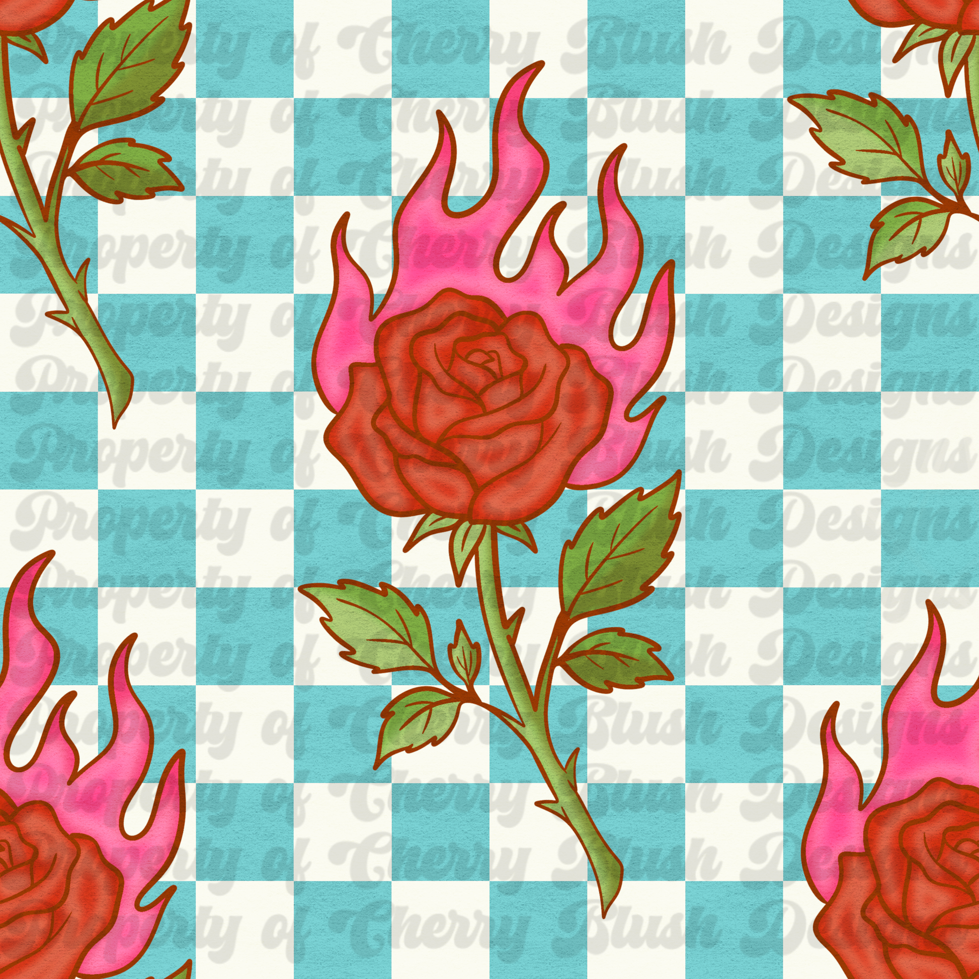 🌹 Flaming Rose Seamless Pattern PNG | Gothic Rose Digital Paper for Sublimation & POD