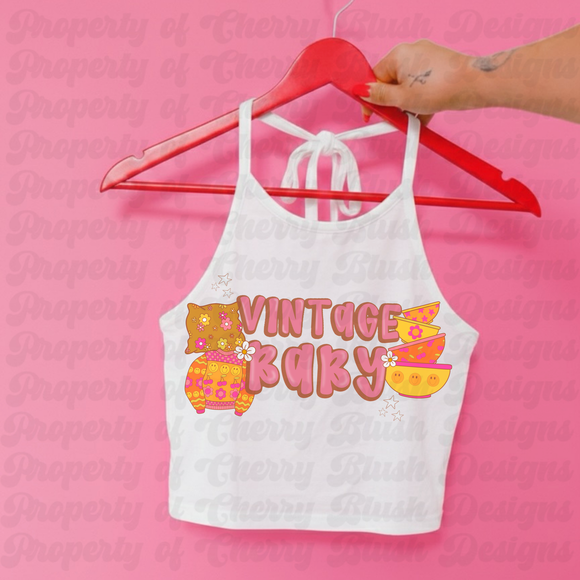 Vintage Baby Retro PNG | Smiley Sweater & Bowls with Sparkles Graphic | Groovy 70s Sublimation Design