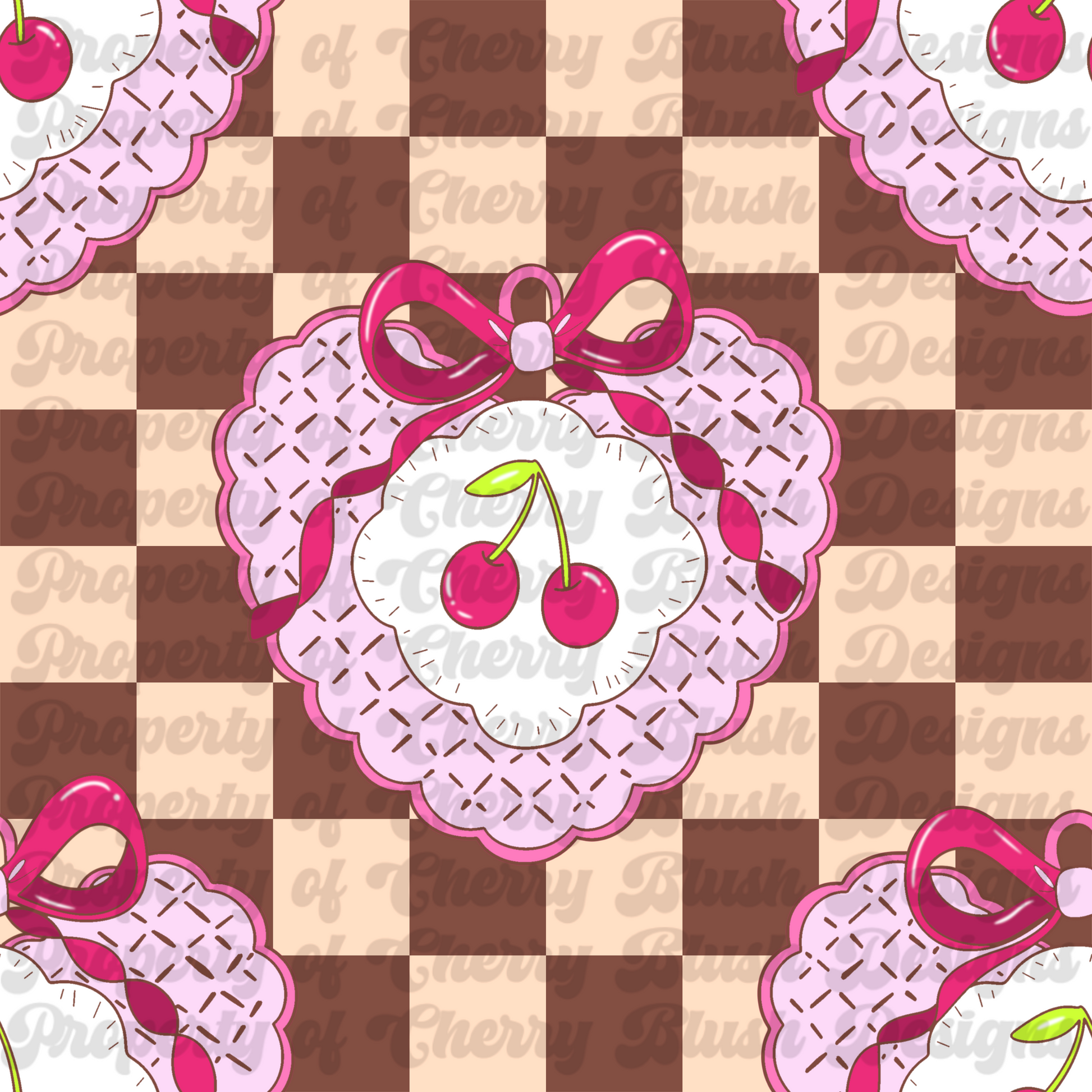 Cherry Coquette Seamless Pattern | Bows & Cherries Cute Aesthetic Background