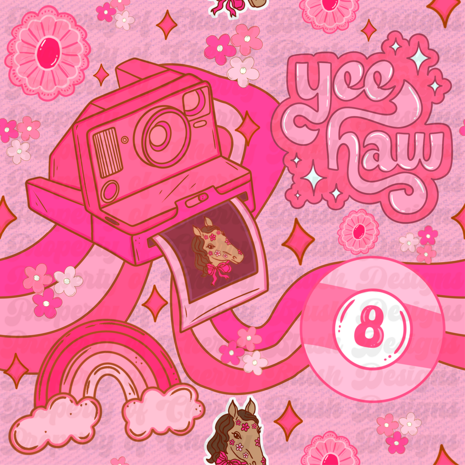 Pink Yee Haw Cowgirl Seamless Pattern PNG | Retro Western Digital