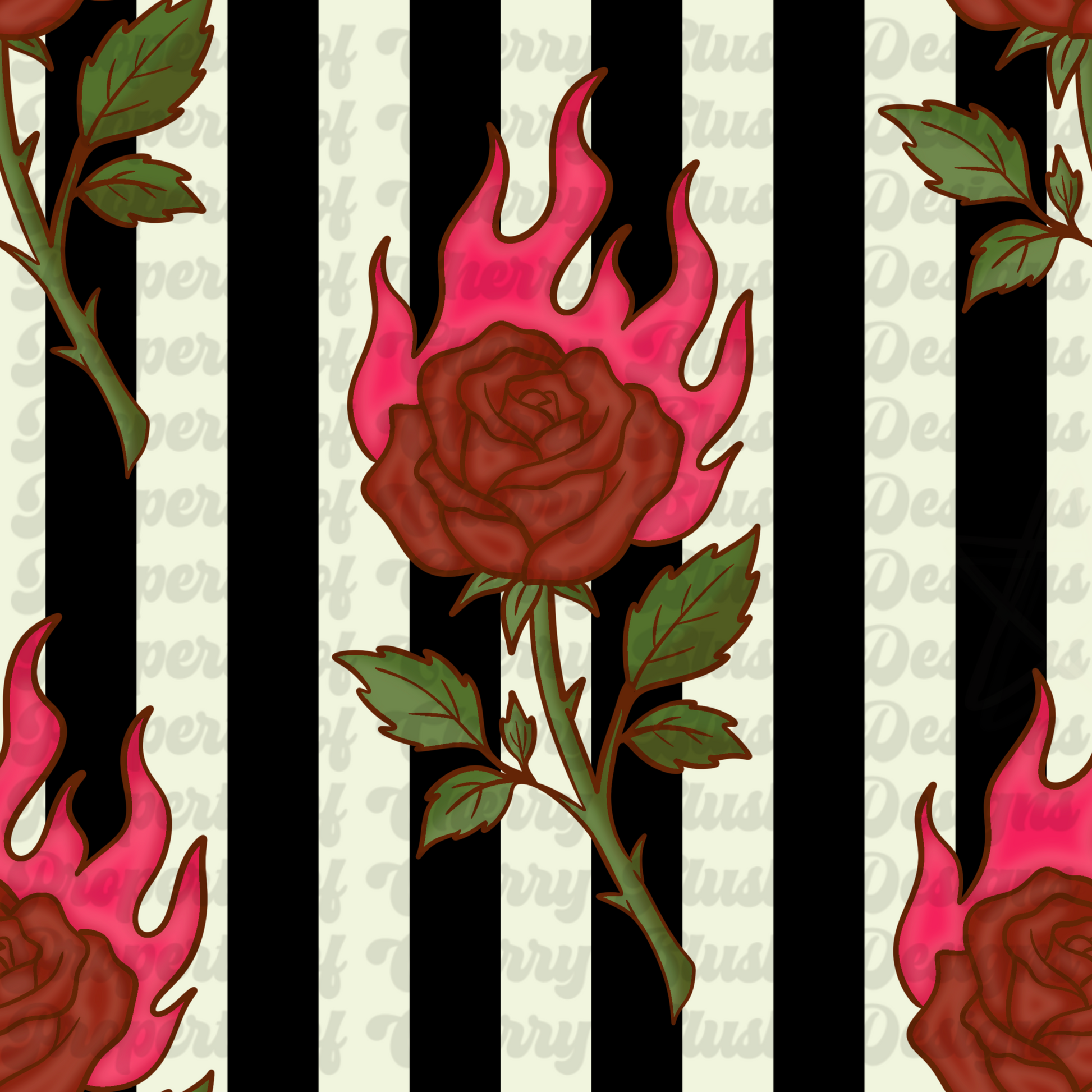 🌹 Flaming Rose Seamless Pattern PNG | Gothic Rose Digital Paper for Sublimation & POD