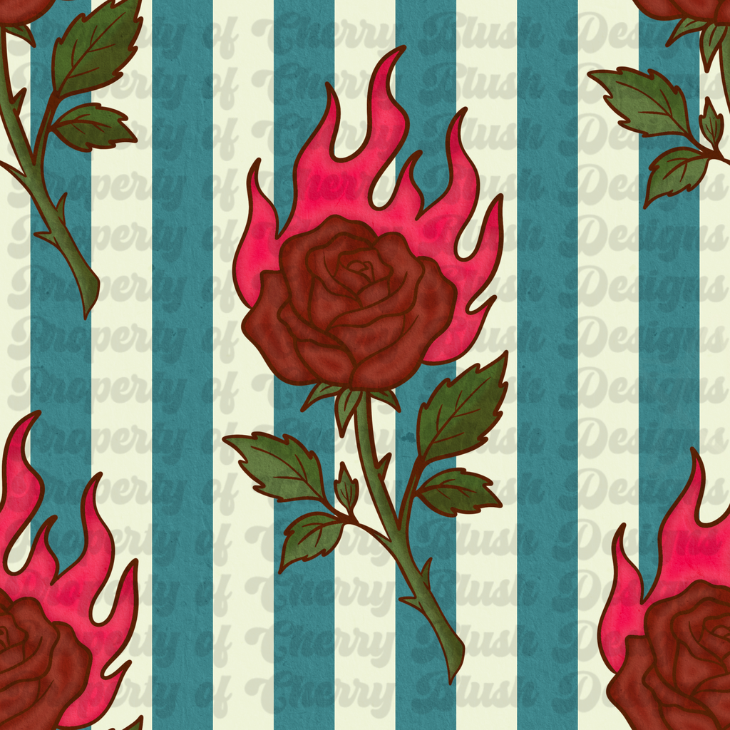 🌹 Flaming Rose Seamless Pattern PNG | Gothic Rose Digital Paper for Sublimation & POD