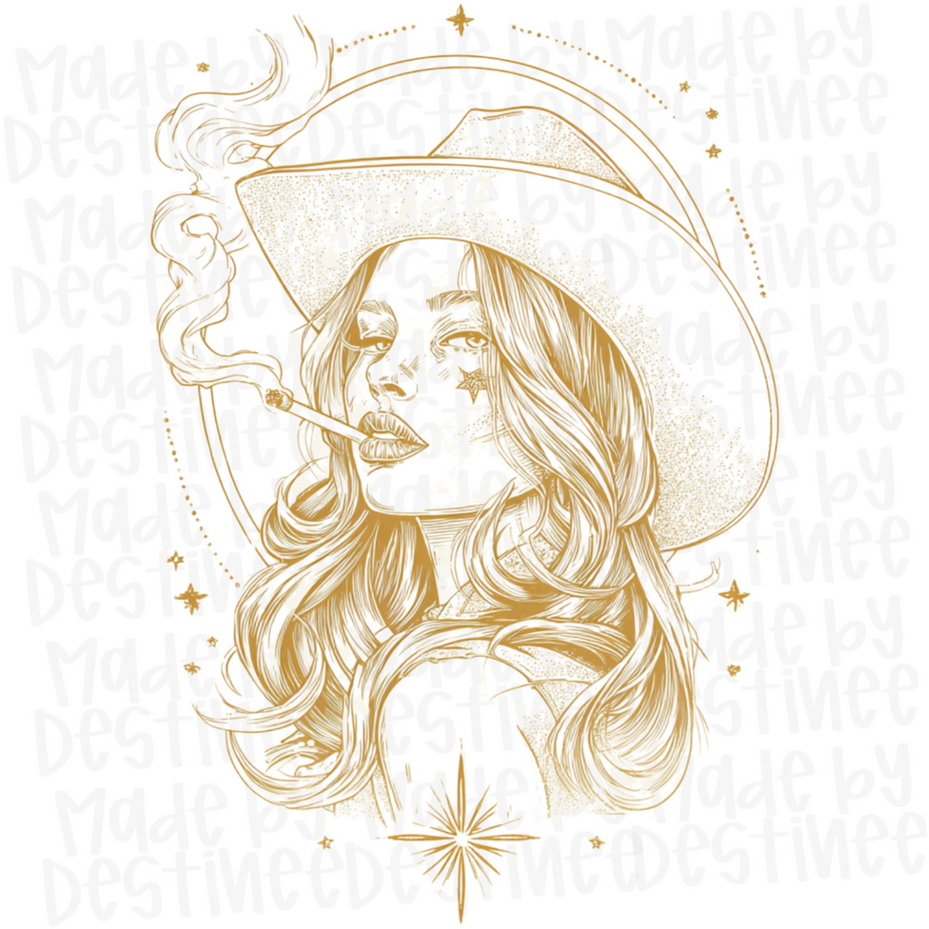 🤠 Western Smoke Babe – Line Art Cowgirl PNG Clipart (Digital File Only)