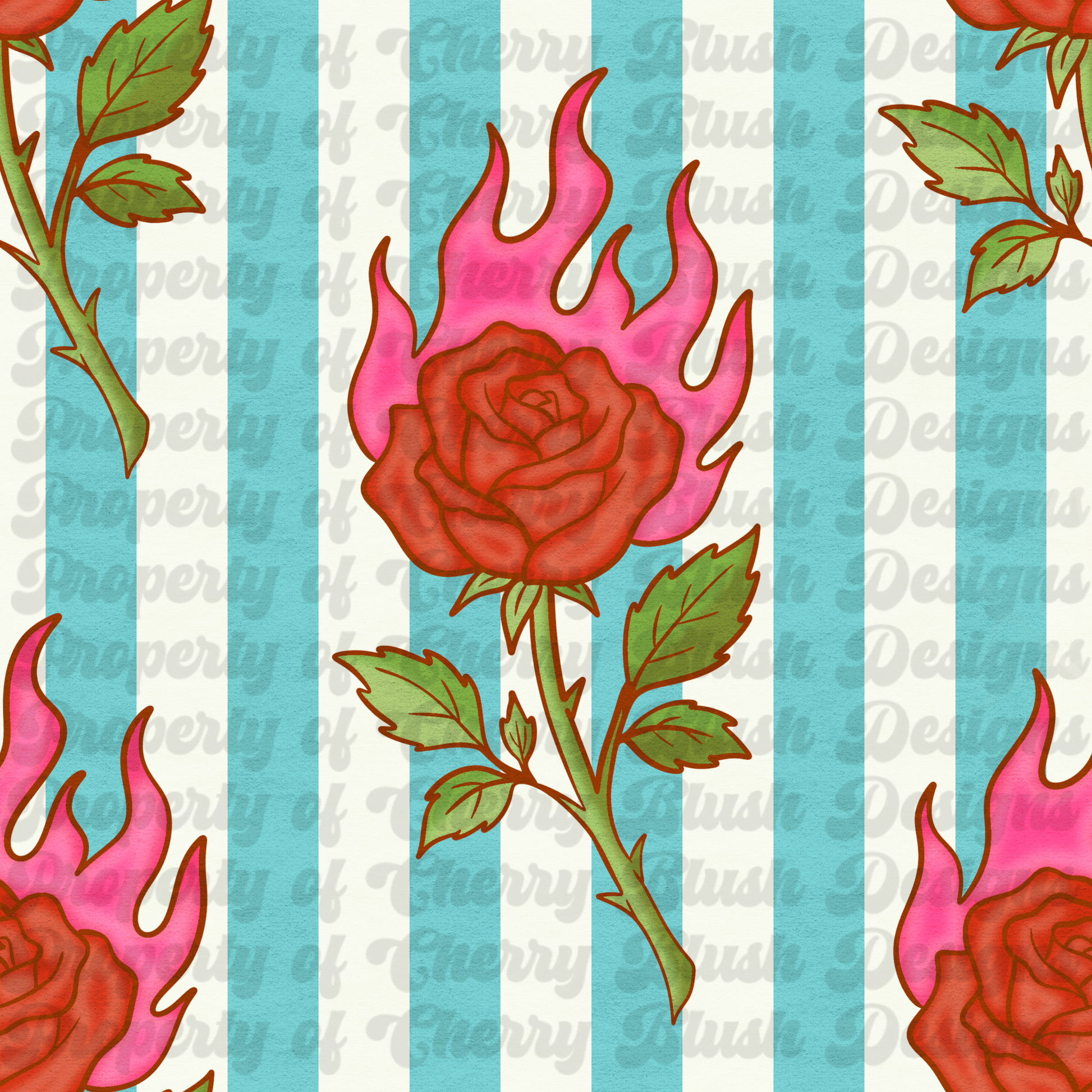 🌹 Flaming Rose Seamless Pattern PNG | Gothic Rose Digital Paper for Sublimation & POD