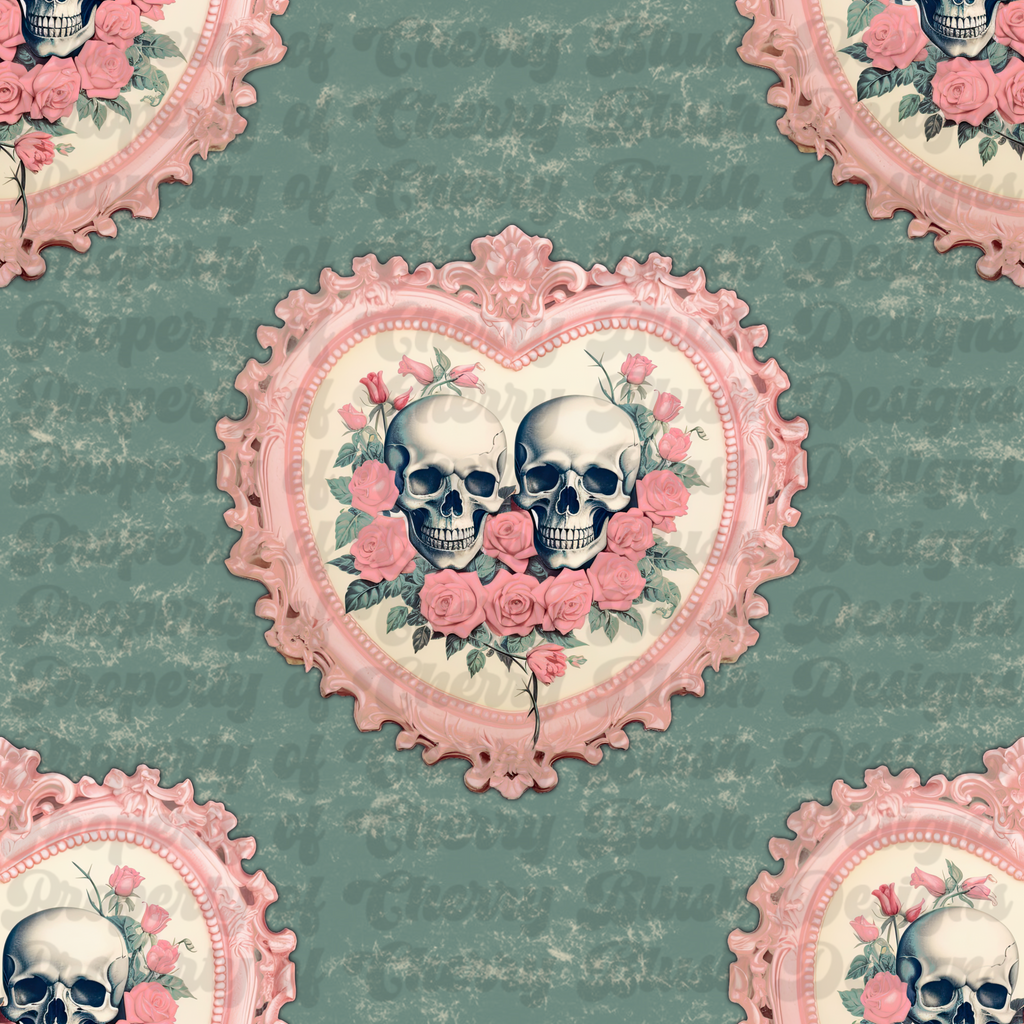 Gothic Romance Skull Heart Seamless Pattern