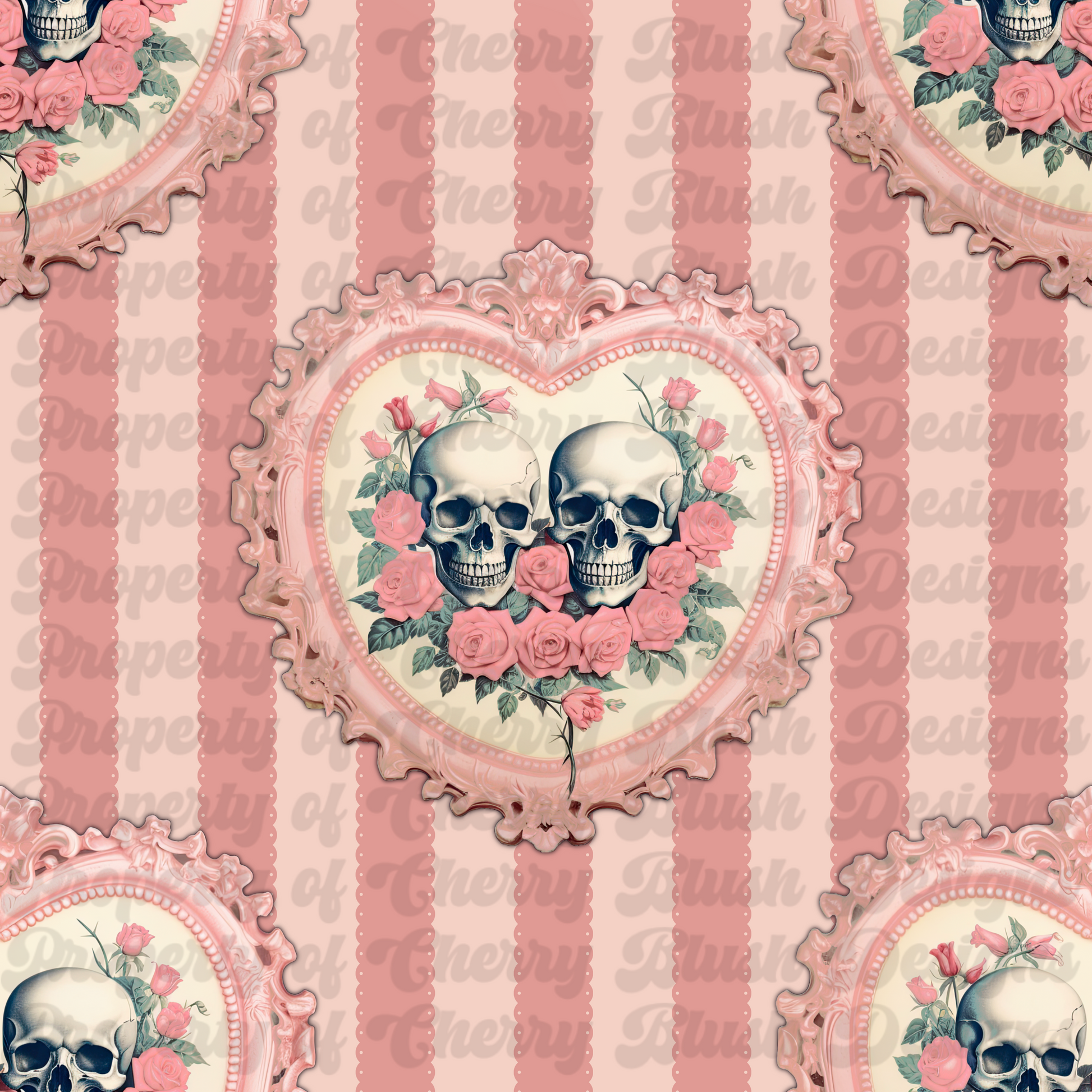Gothic Romance Skull Heart Seamless Pattern