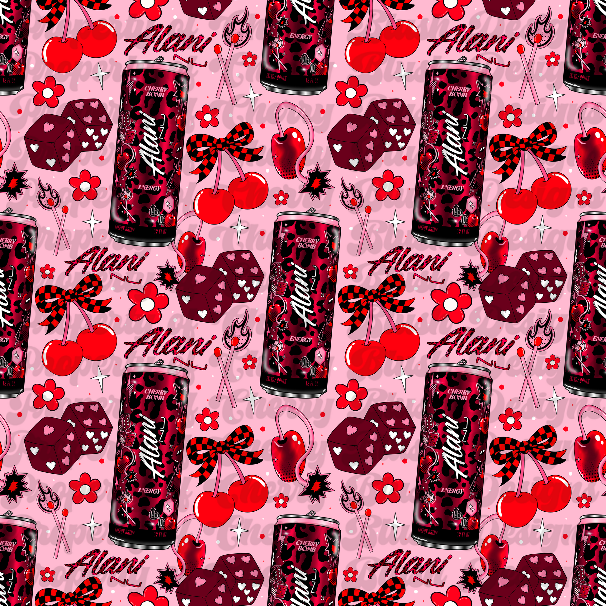 Cherry Bomb Energy Seamless Pattern