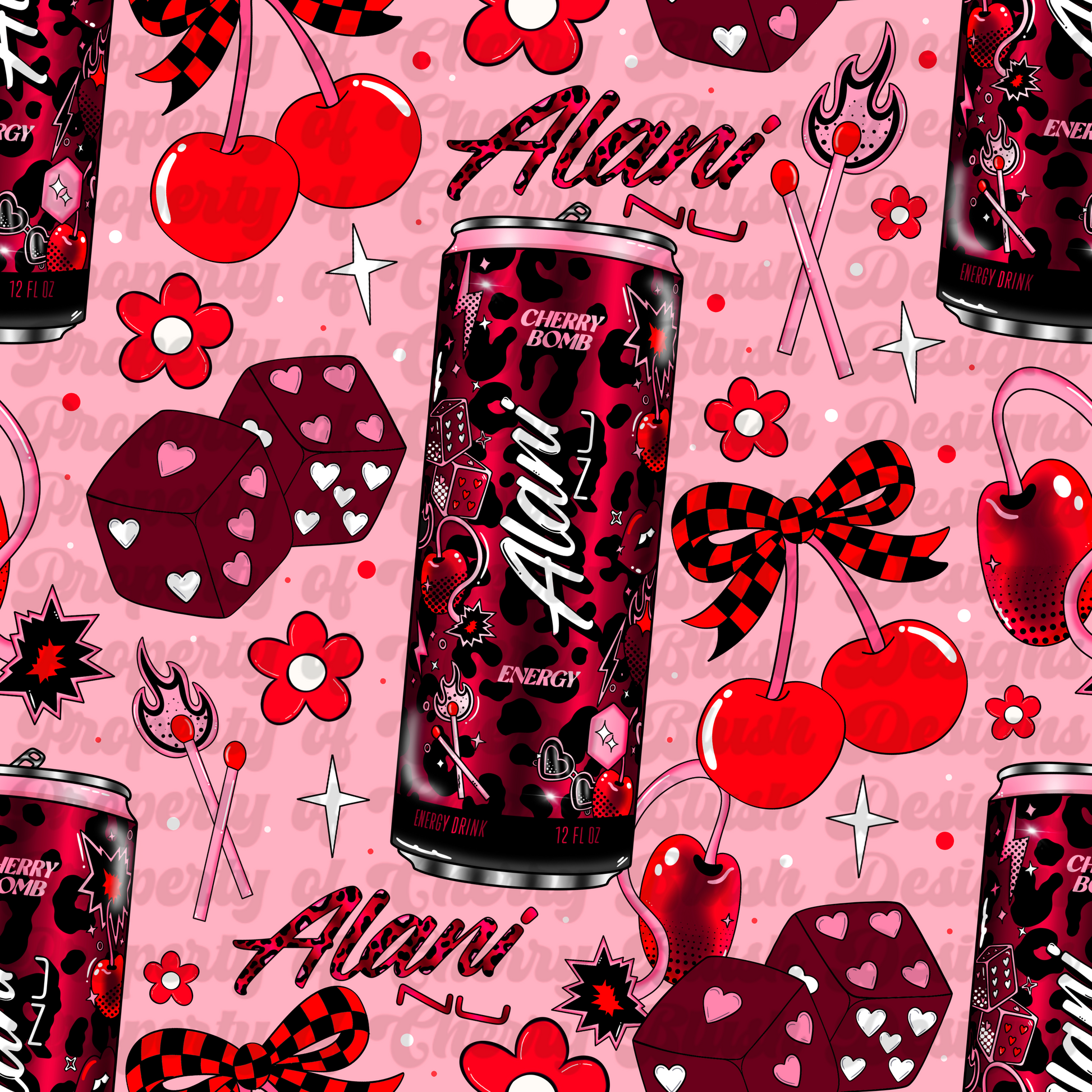 Cherry Bomb Energy Seamless Pattern