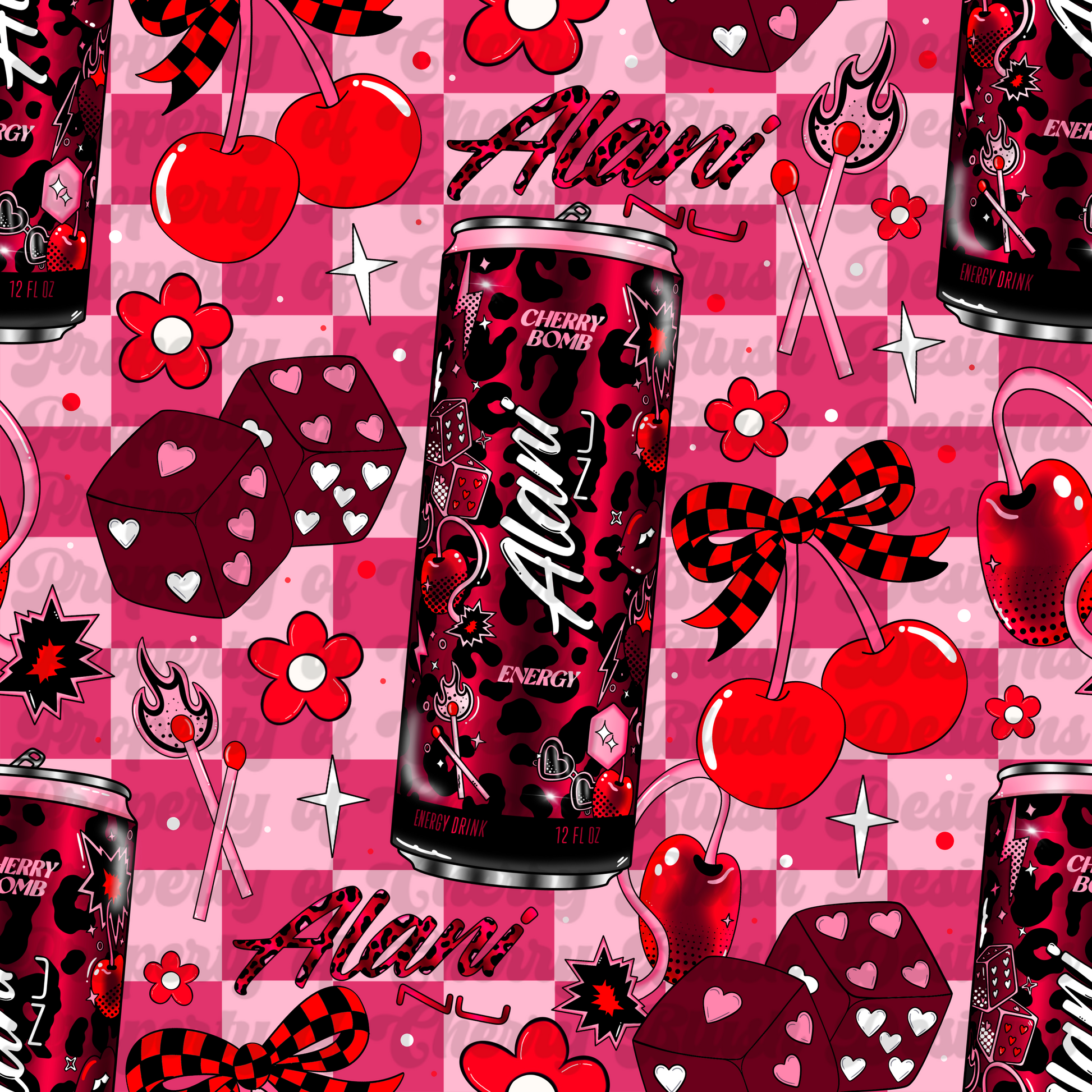 Cherry Bomb Energy Seamless Pattern
