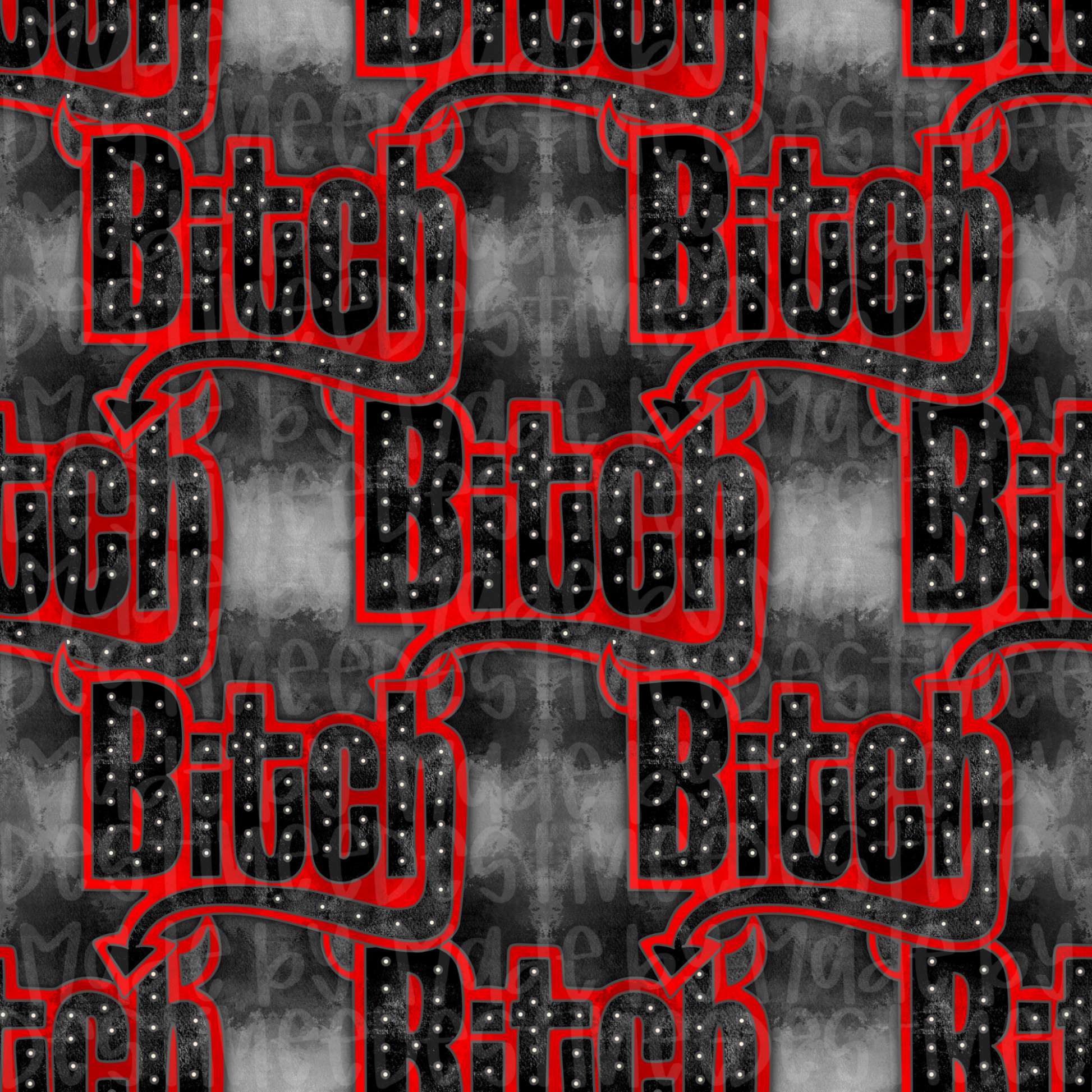 Bitch Seamless Pattern | Bold Devil Tail Text Digital Design for Sublimation & Crafts