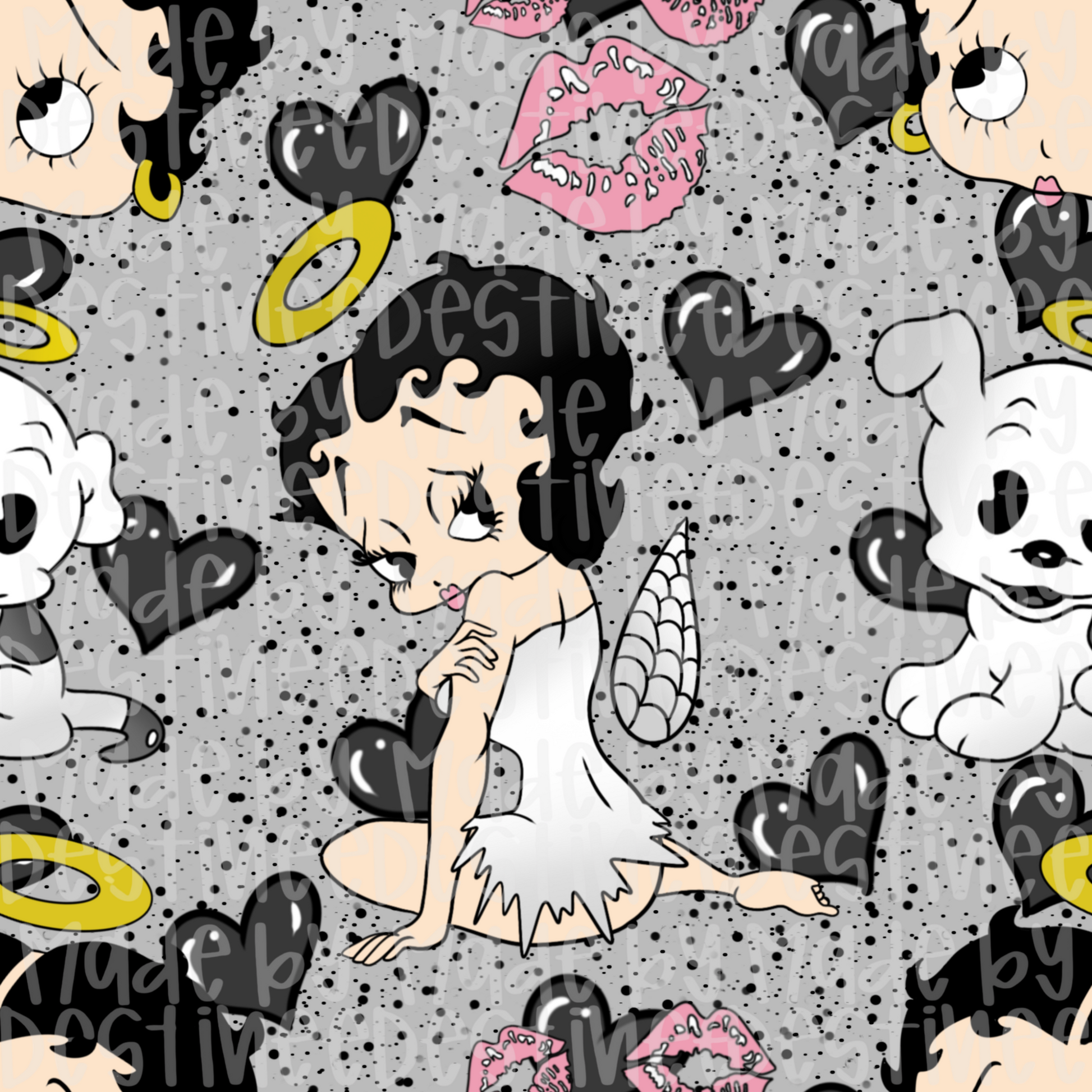 Betty Boop Angel Seamless Digital Pattern | Retro Cartoon PNG for Sublimation & Crafts