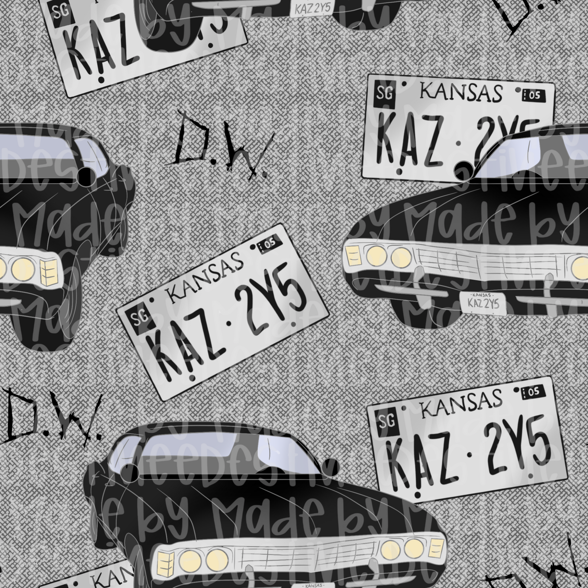 Supernatural Baby Car Seamless Pattern | Kansas Plate Digital Design for Sublimation & Crafts