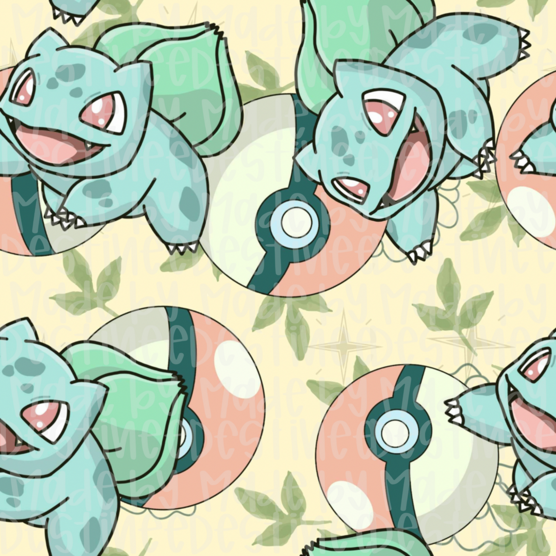 Bulbasaur Seamless Pattern | Pokémon Digital Design for Sublimation & Crafts