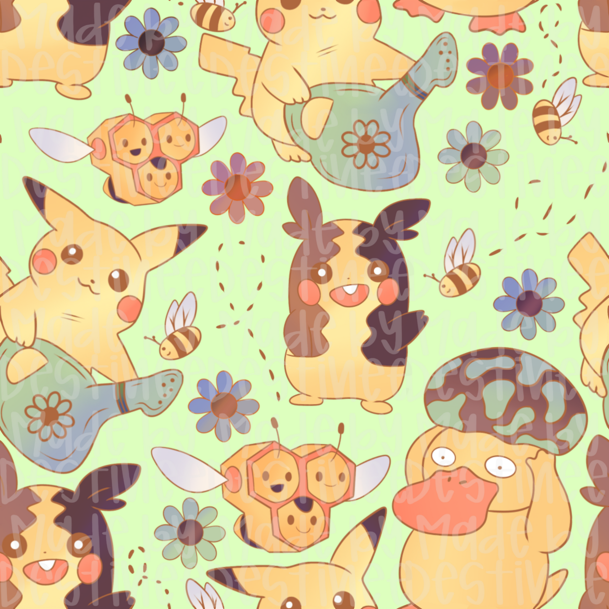 Pikachu & Friends Seamless Pattern | Cute Pokémon Digital Design for Sublimation & Crafts