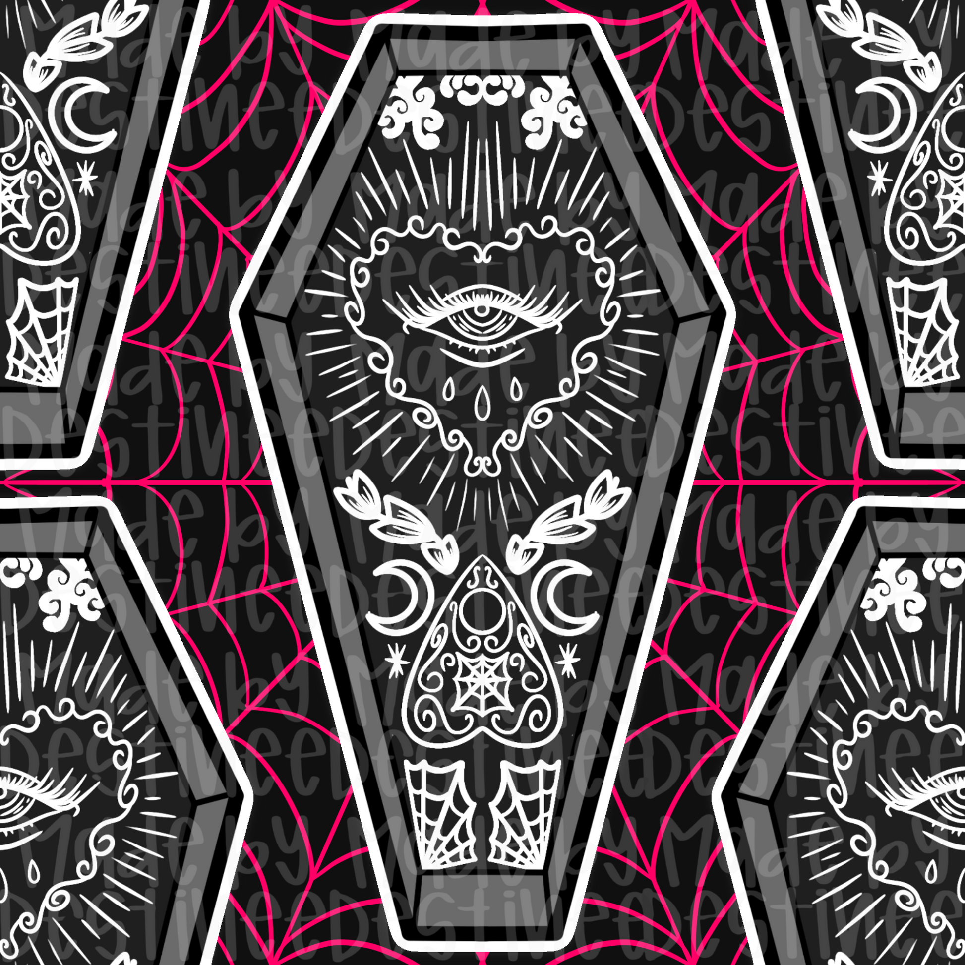 Gothic Coffin Seamless Pattern | Pink Web Occult Digital Design for Sublimation & Crafts
