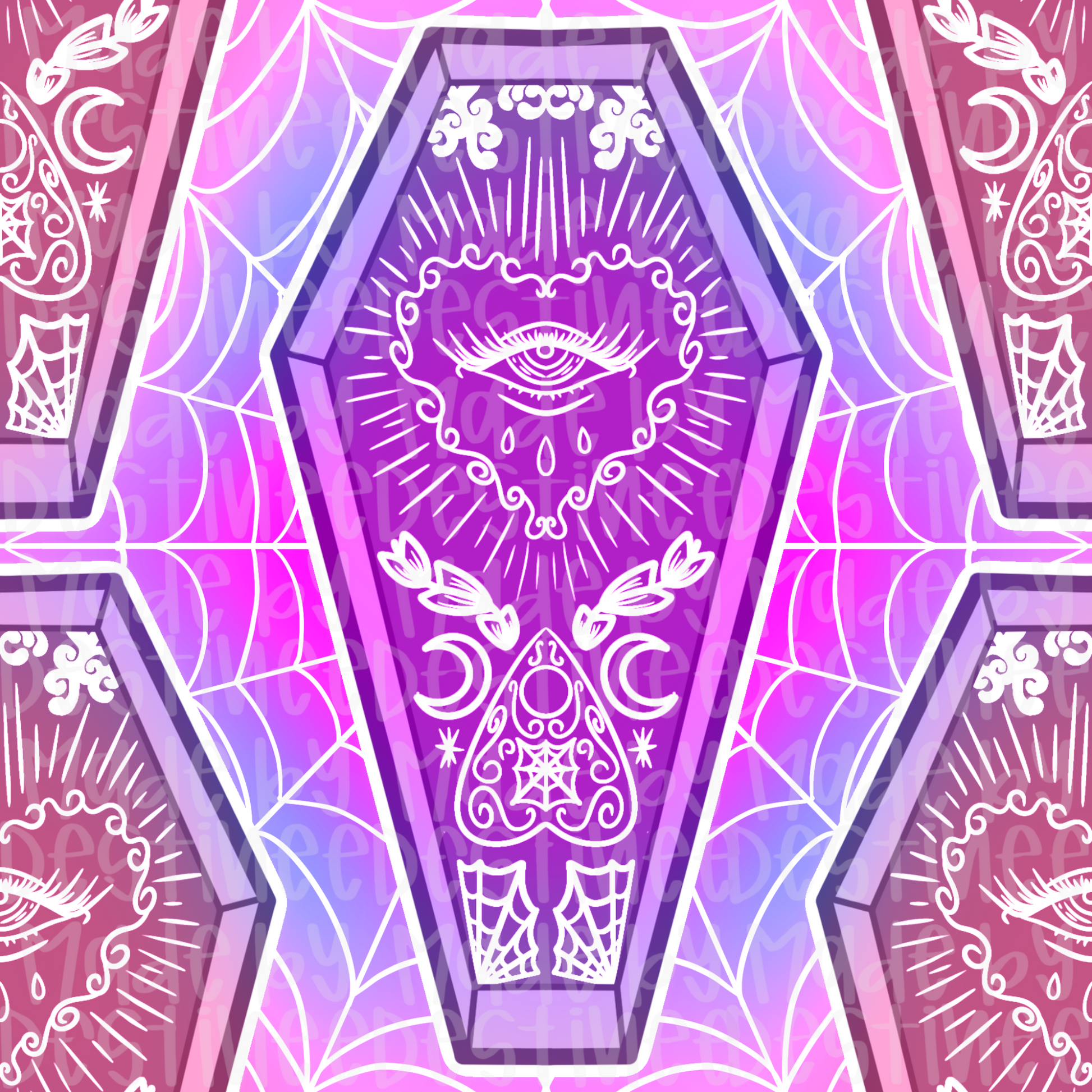 Pastel Gothic Coffin Seamless Pattern | Pink & Purple Occult Digital Design for Sublimation & Crafts