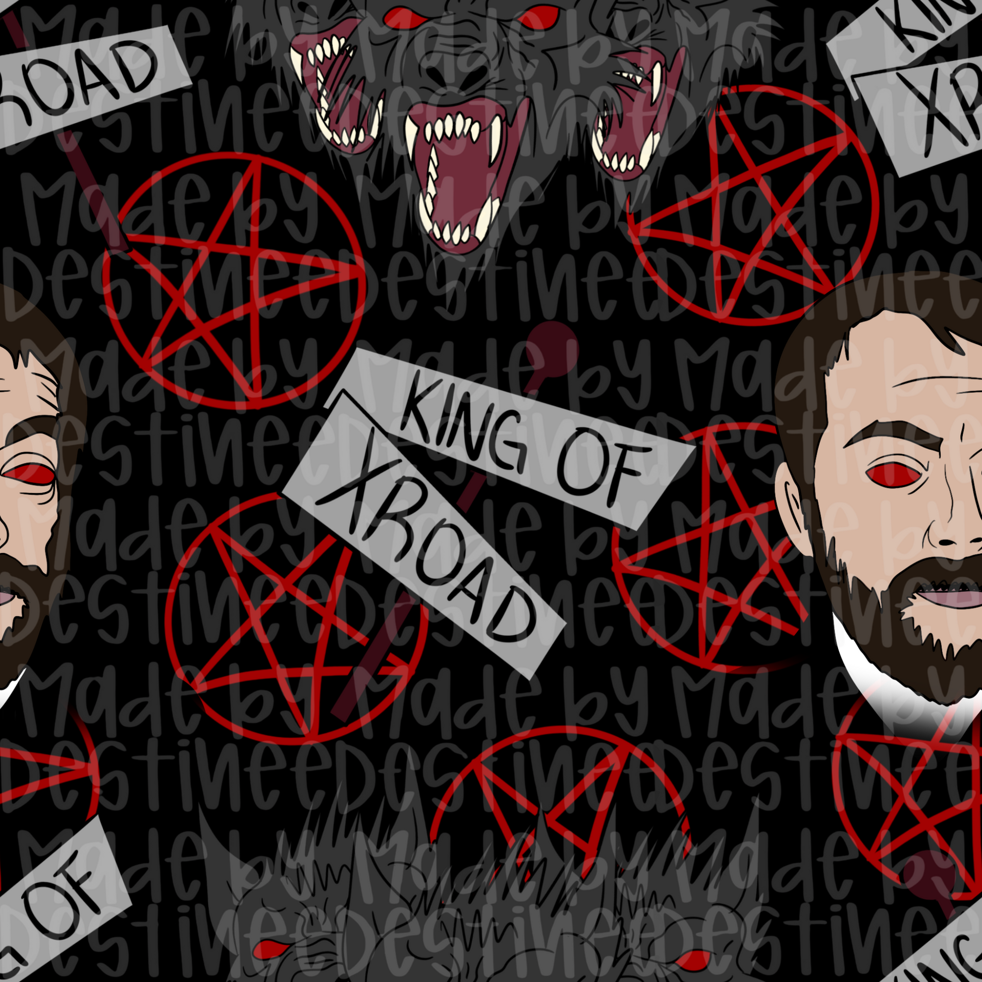 Supernatural King of the Crossroad Seamless Pattern | Demon & Pentagram Digital Design for Crafts