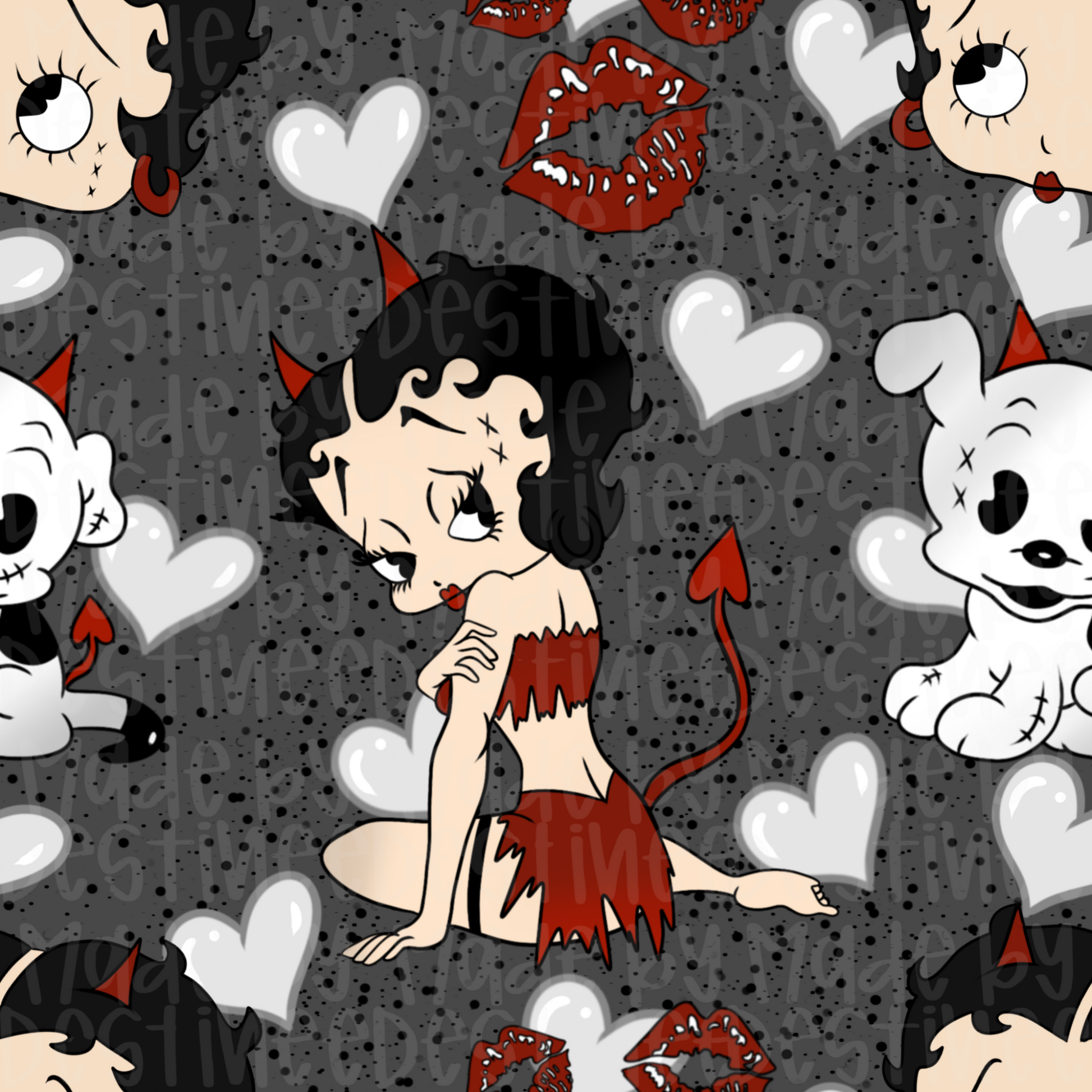 Betty Boop Devil Seamless Pattern | Red Gothic Pin-Up Digital Design for Crafts