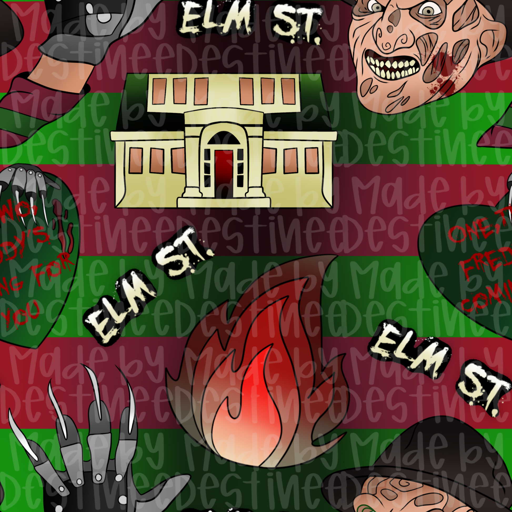 Elm Street Horror Seamless Pattern | Freddy Krueger Inspired Digital Design for Crafts