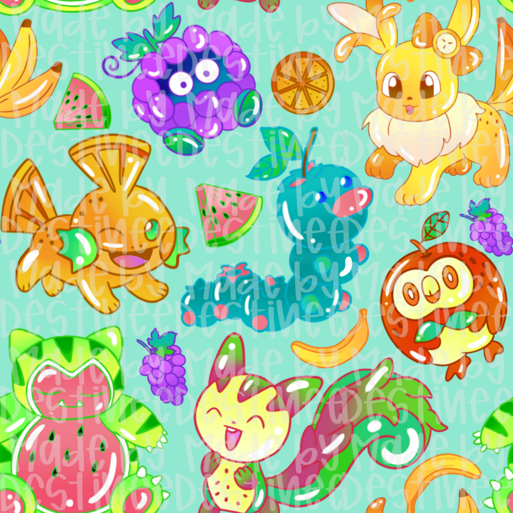 Fruit Pokémon Seamless Pattern | Cute Tropical Pokémon-Inspired Digital Design for Crafts