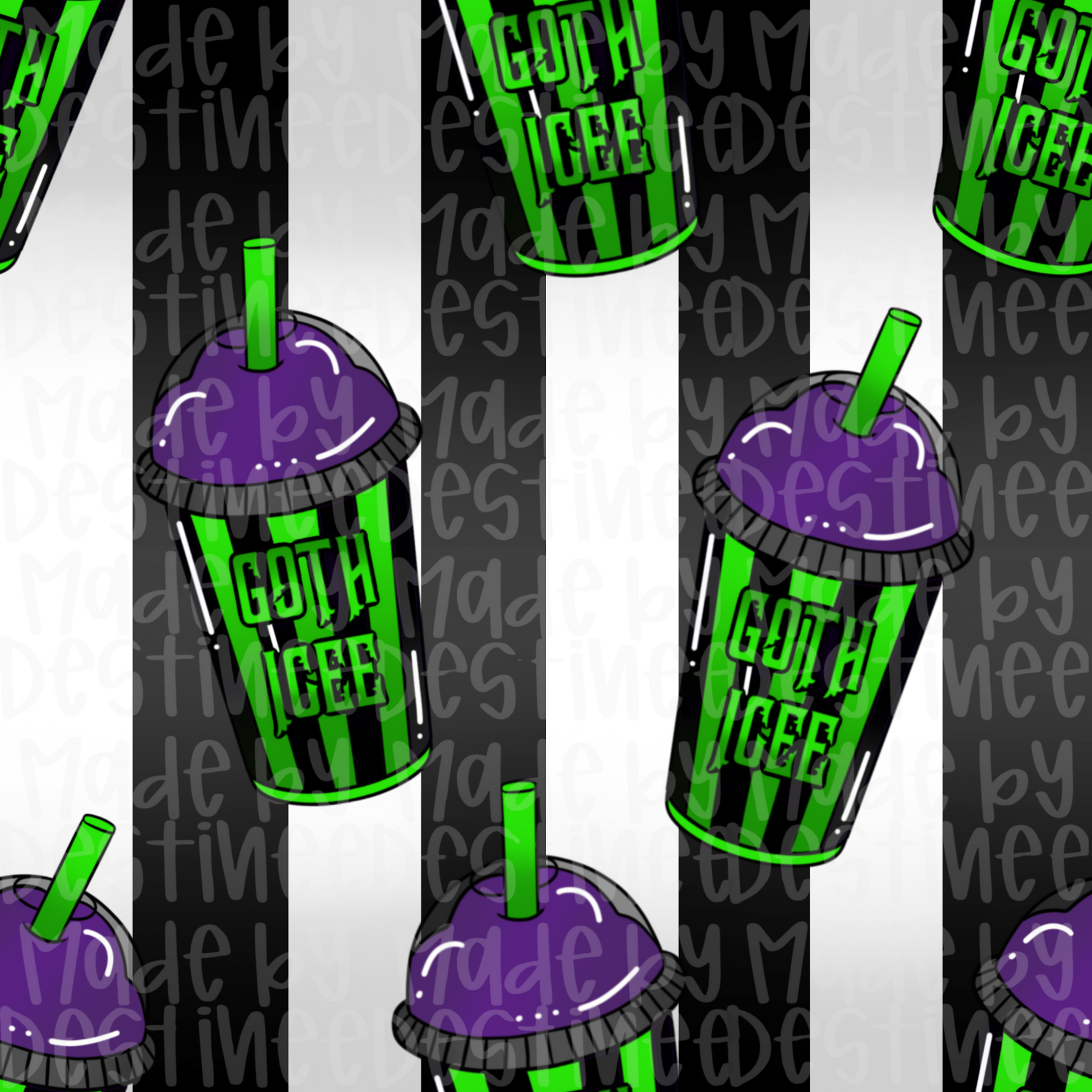 Goth Icee Seamless Pattern | Gothic Drink Aesthetic Digital Design for Crafts